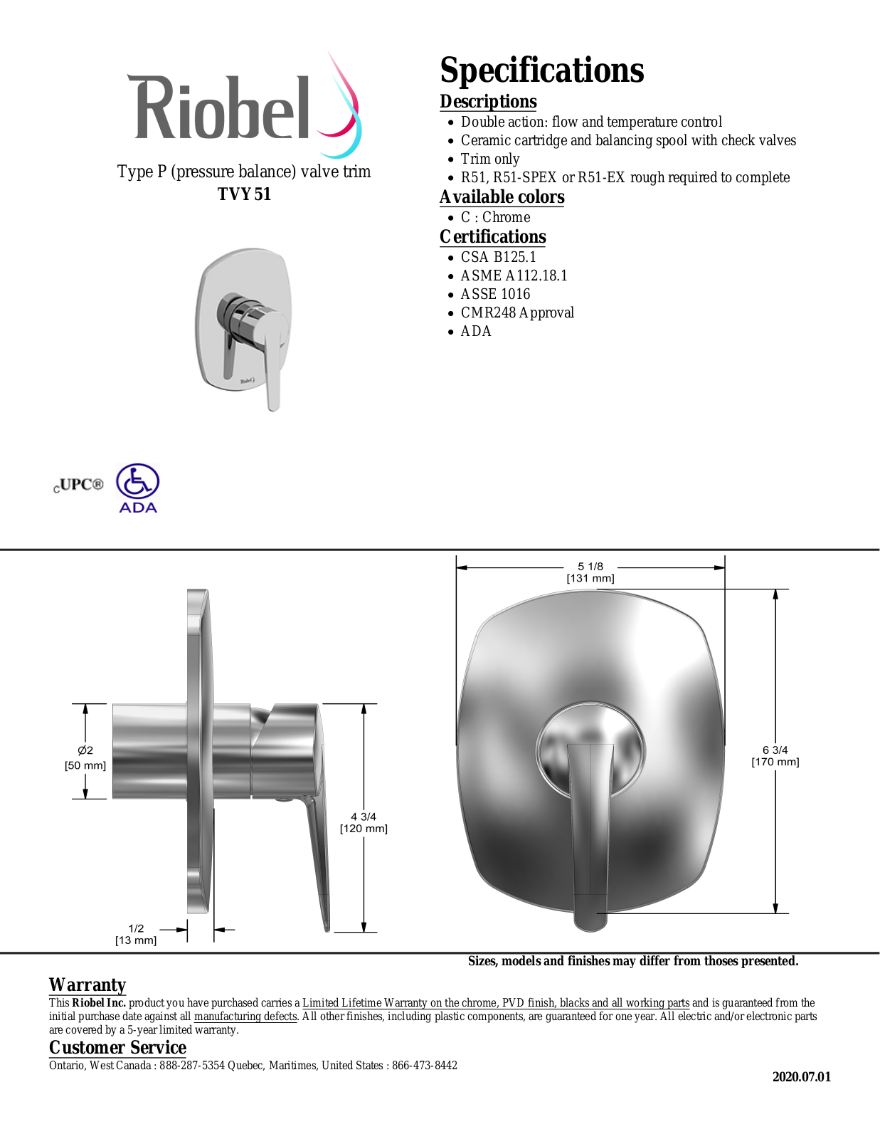 Riobel TVY51C Specifications - ManualMachine.com