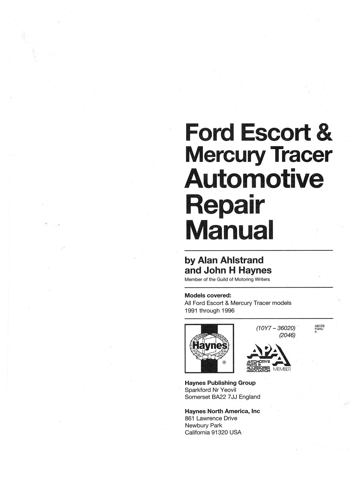 Ford Escort 1996 User Manual