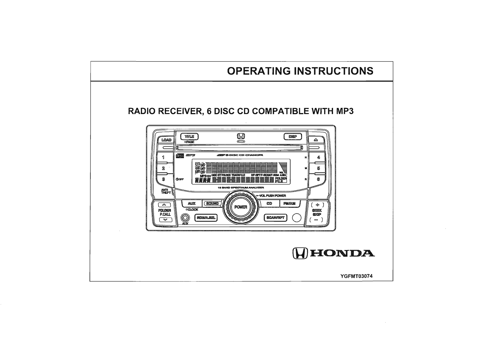 Honda Automobiles YGFMT03074 User Manual