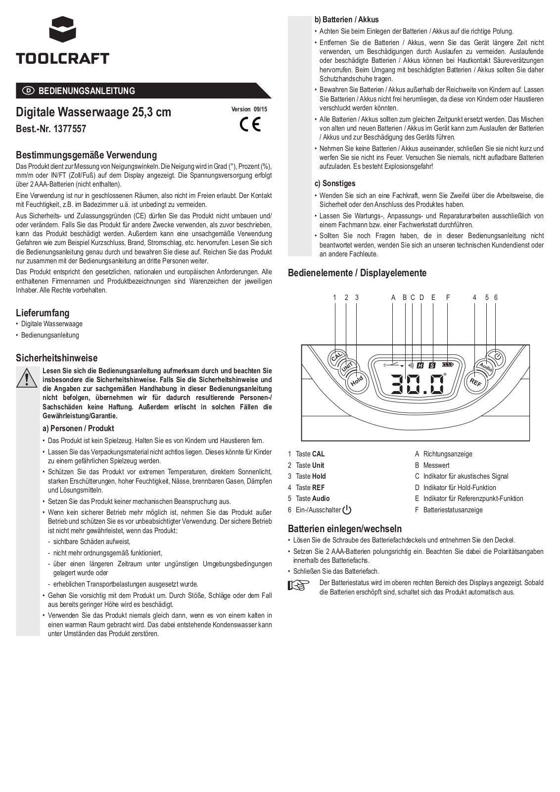 TOOLCRAFT 1377557 Instructions