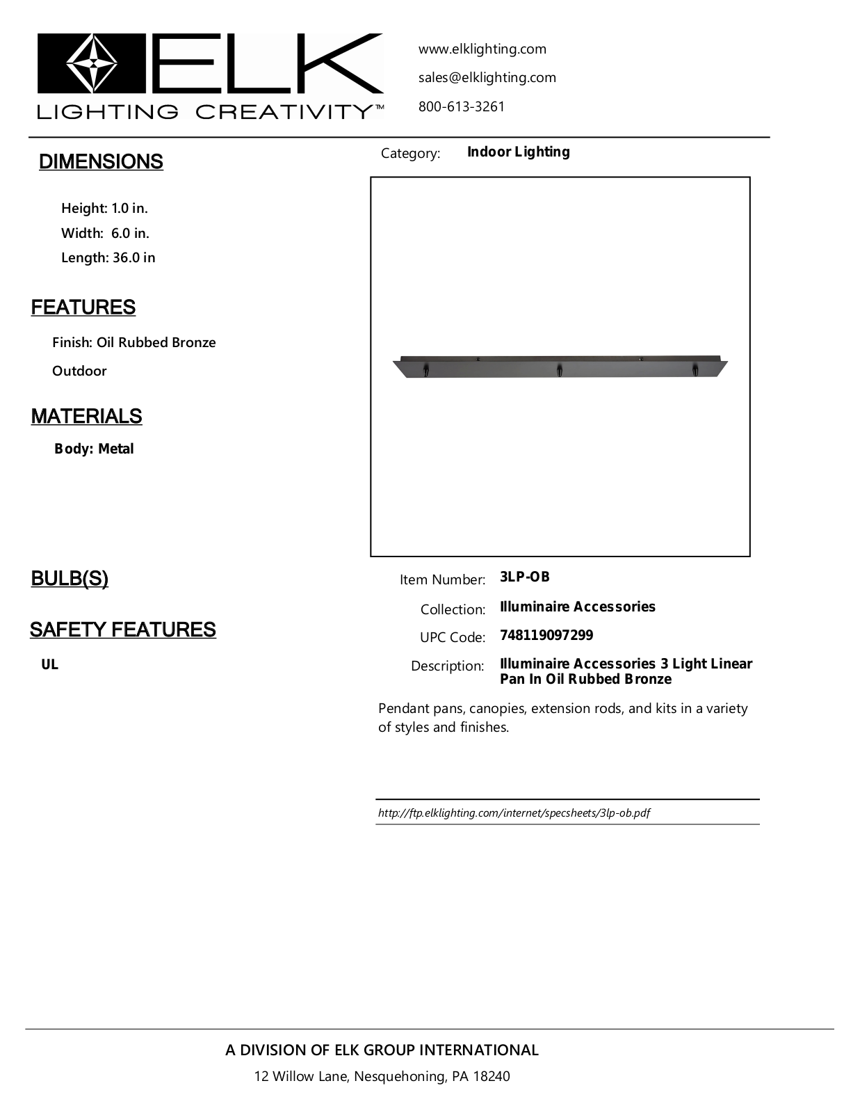 ELK Lighting 3LPOB Specifications