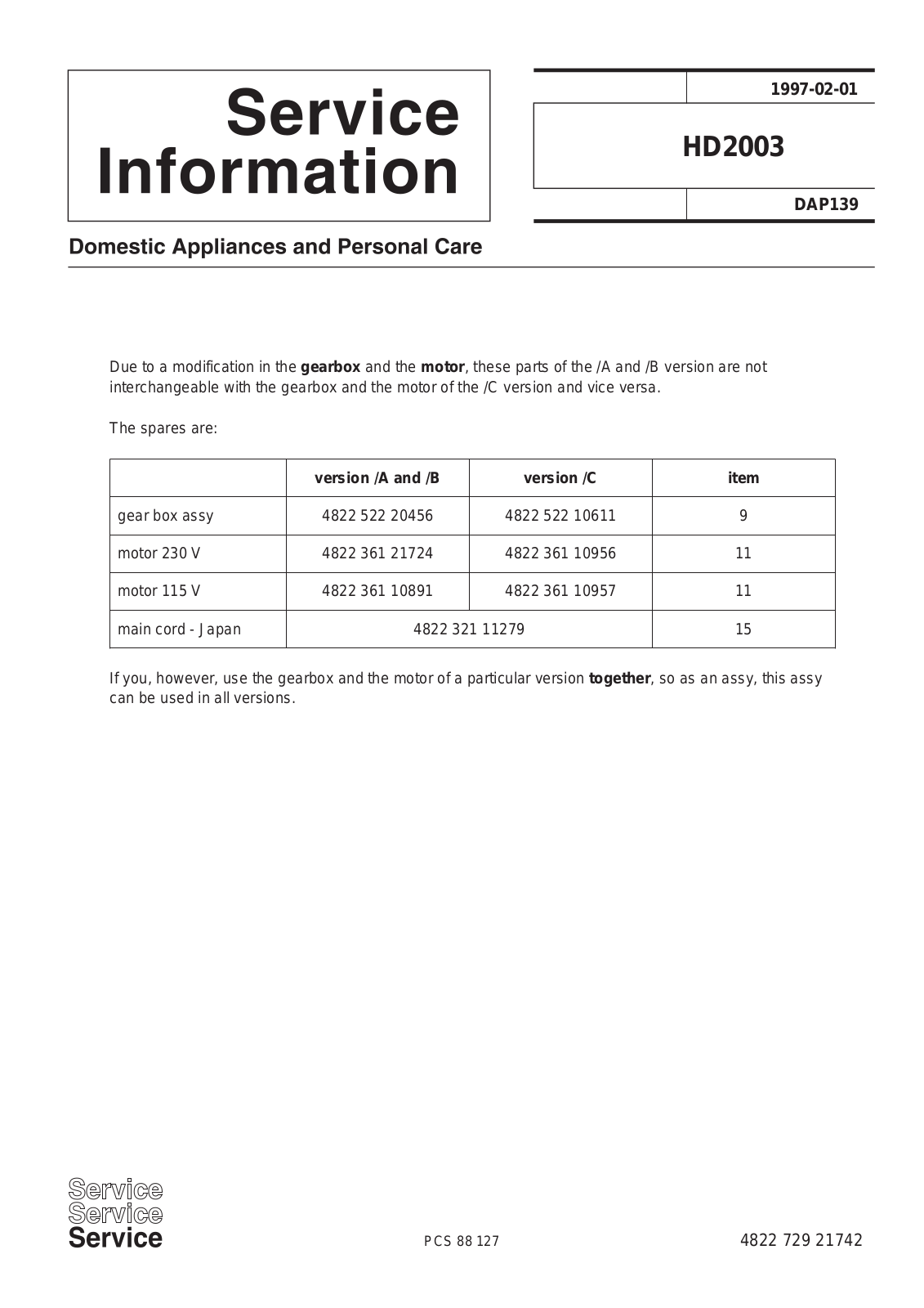 Philips HD 2003 Service Manual