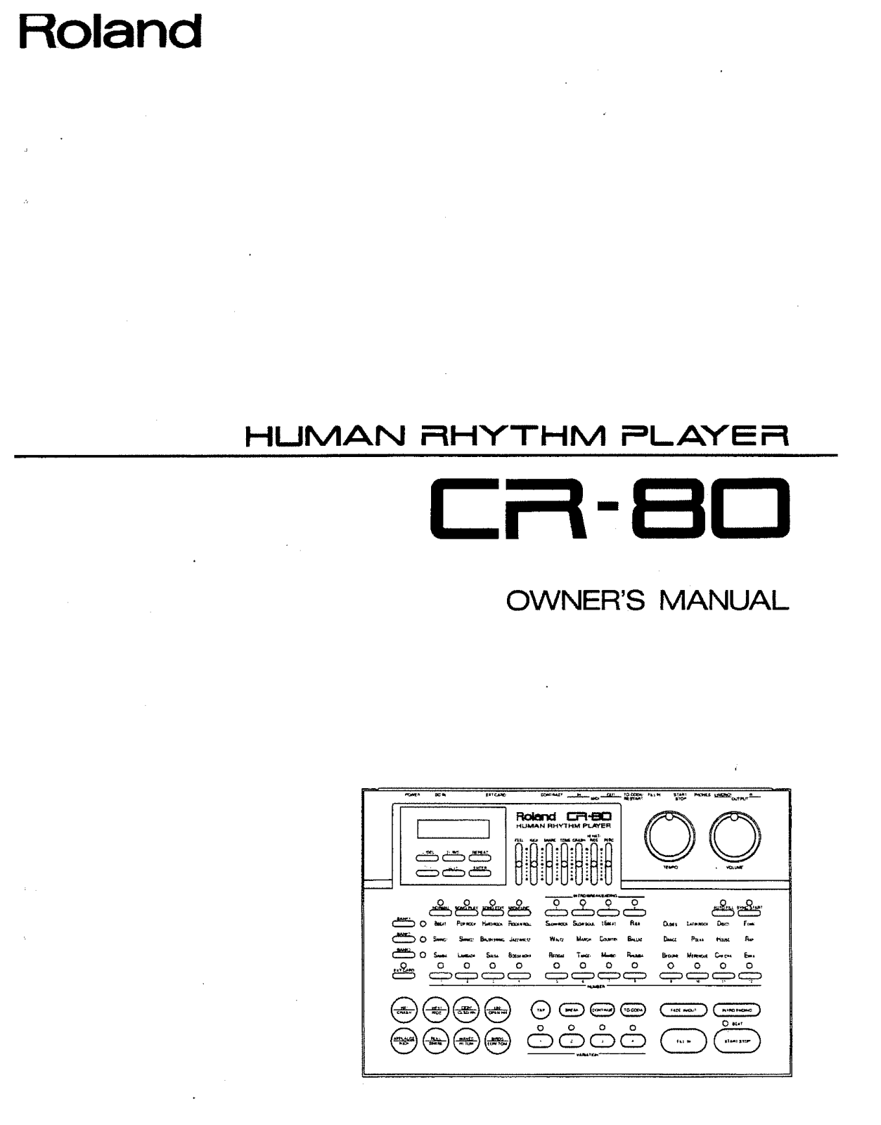 Roland Corporation CR-80 Owner's Manual