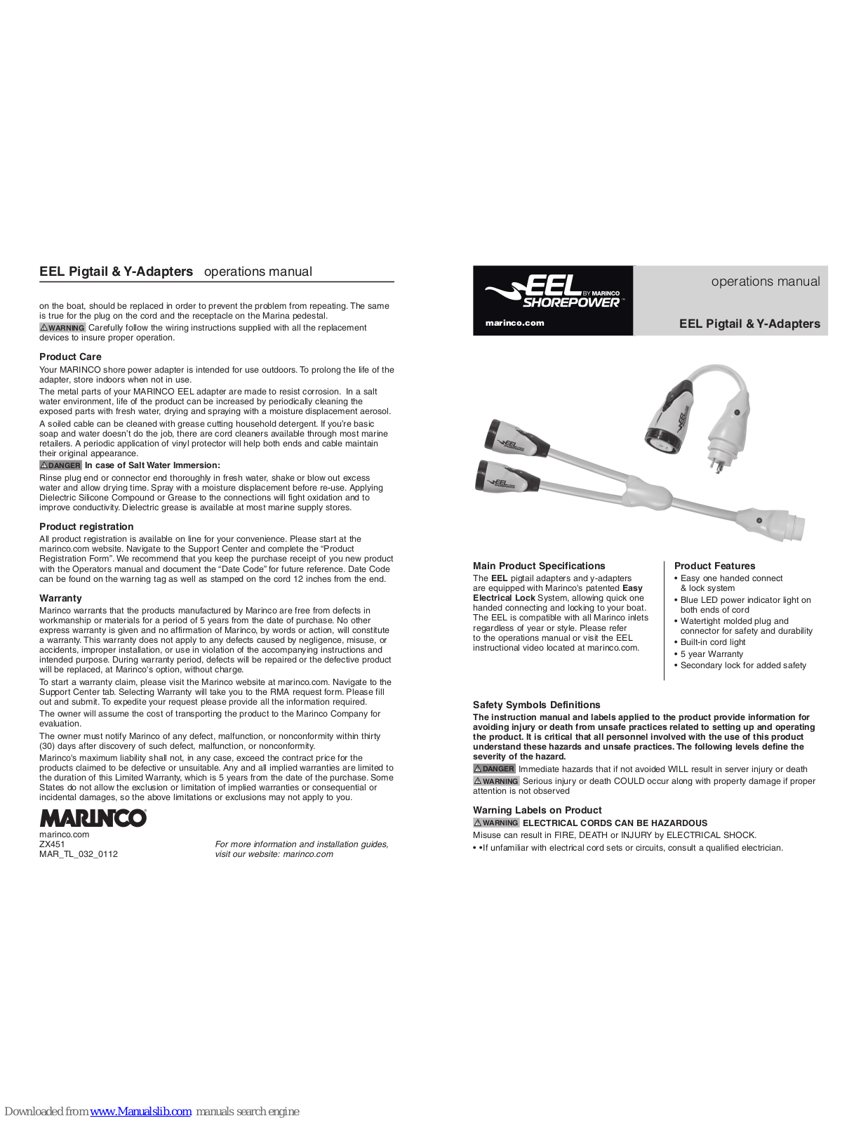 marinco EEL Pigtail, EEL Y Operation Manual