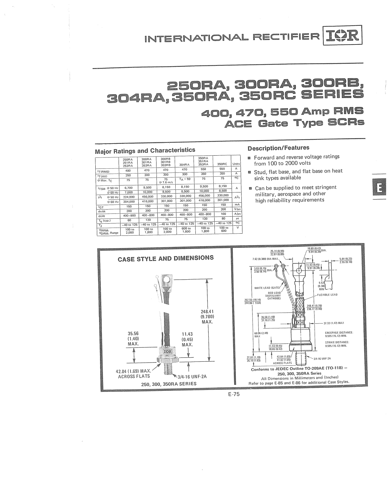 International Rectifier 250RA Series, 300RA Series, 300RB Series, 304RA Series, 350RA Series Data Sheet