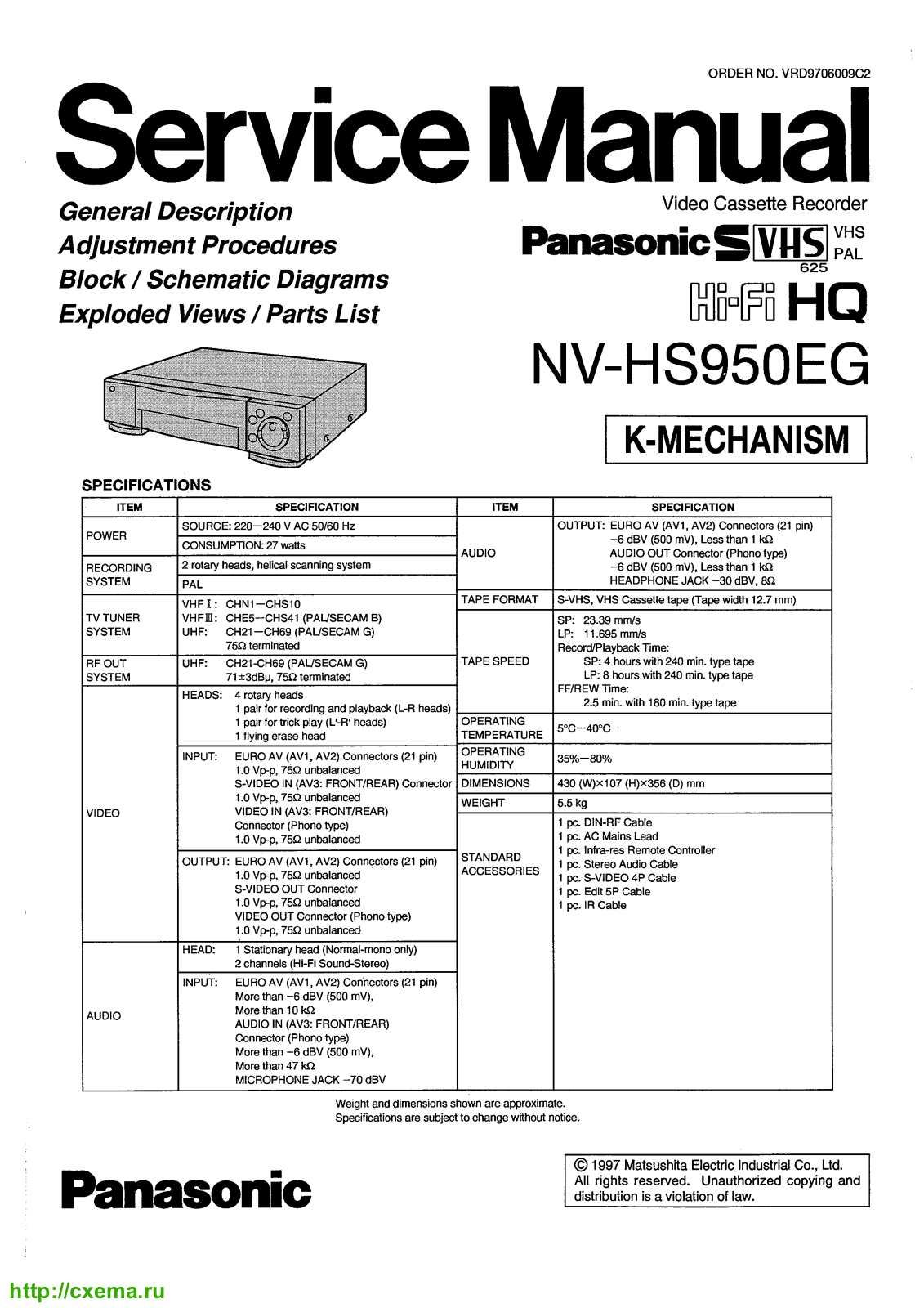 PANASONIC NV-HS950 Service Manual