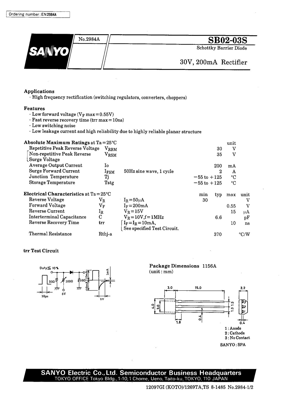 SANYO SB02-03S Datasheet