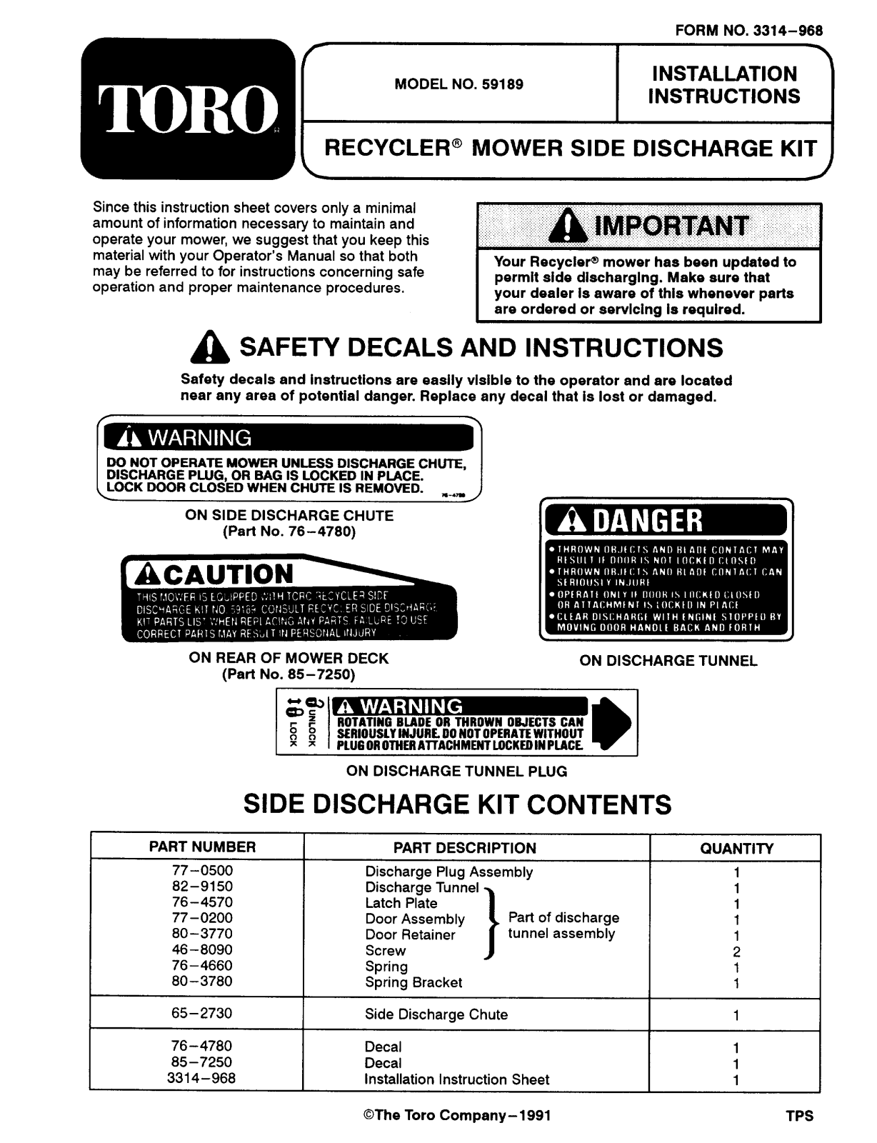 Toro 59189 Installation Instructions