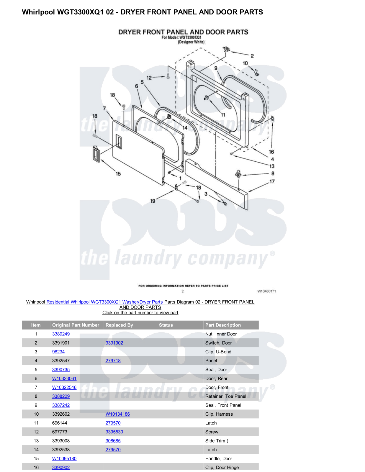 Whirlpool WGT3300XQ1/Dryer Parts Diagram