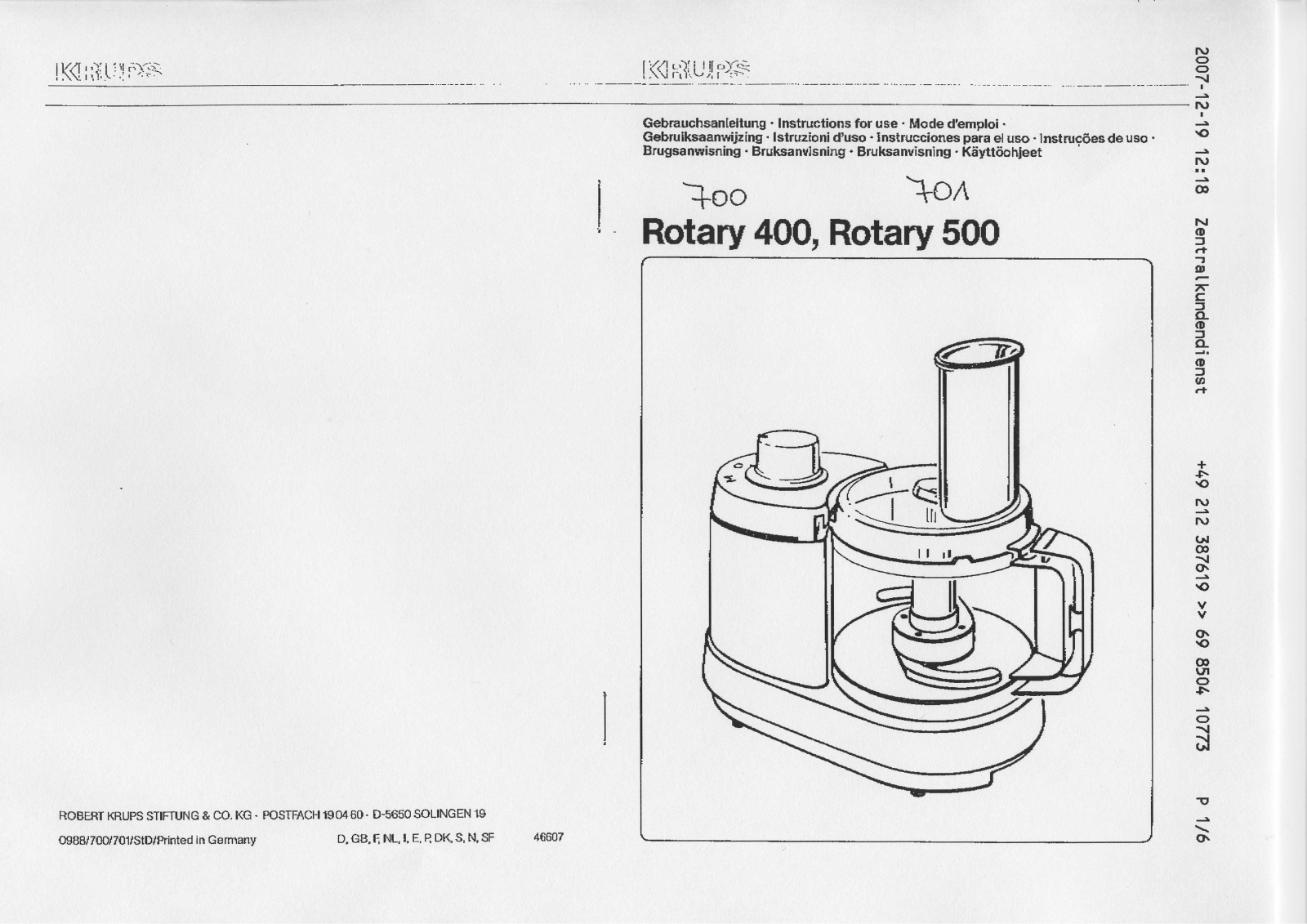 Krups 400, 500 User Manual