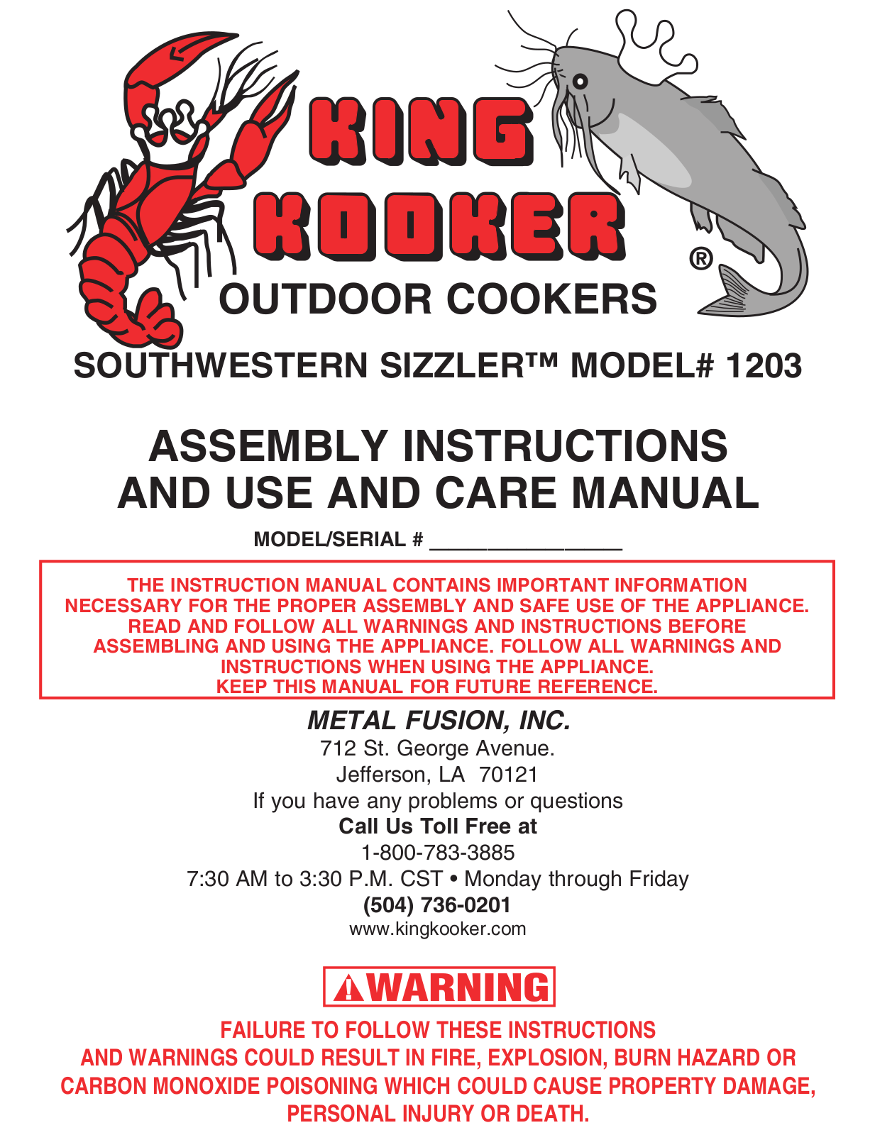 King Kooker 1203 User Manual