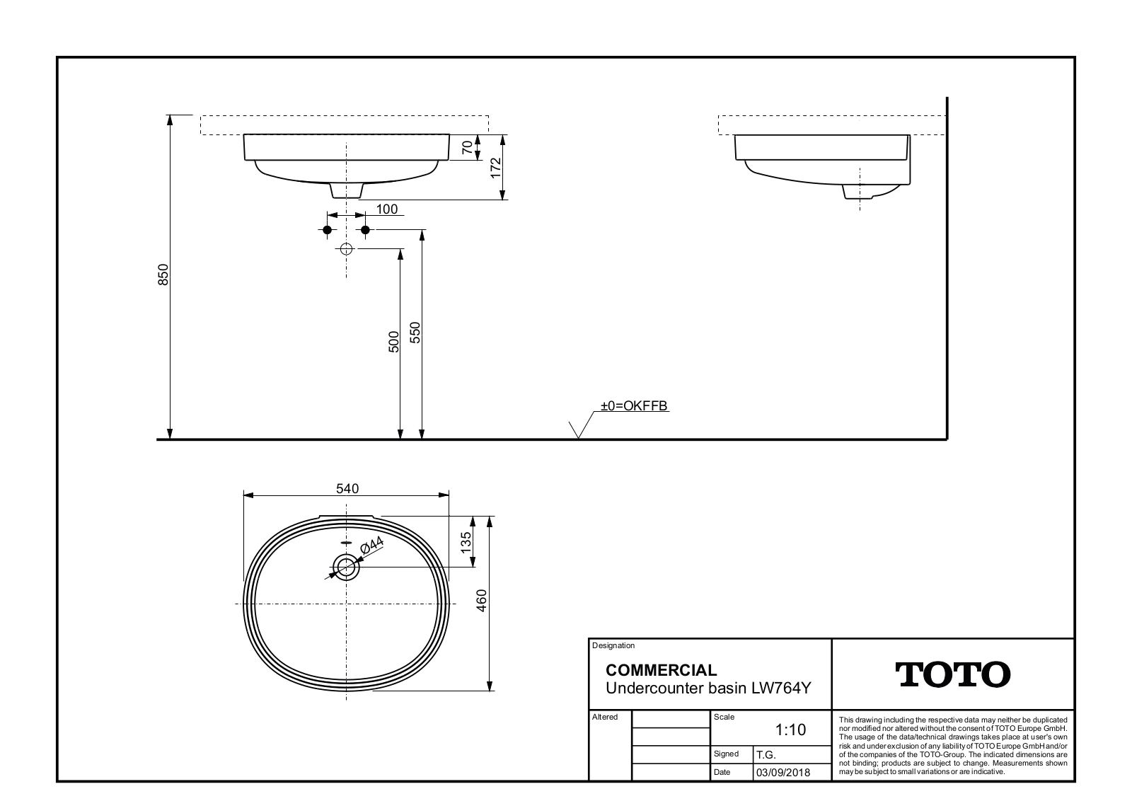 TOTO LW764Y Dimensions