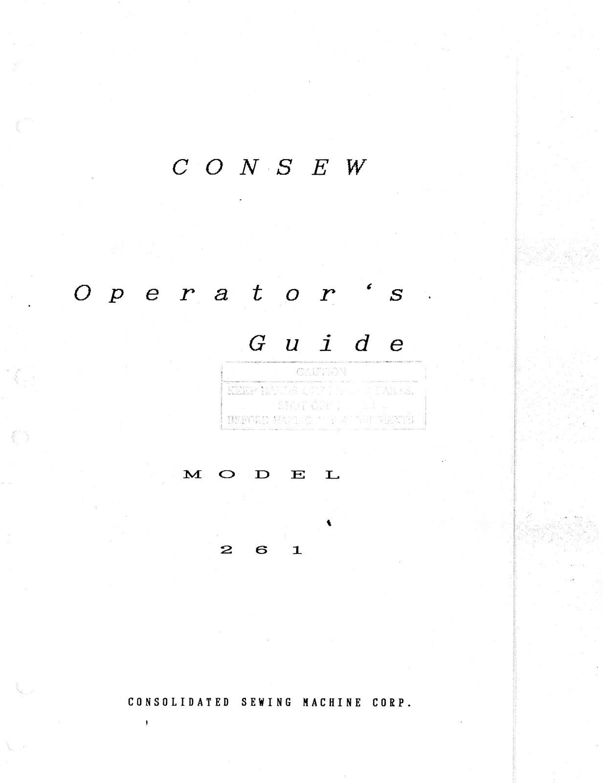 CONSEW 261 Operator Guide