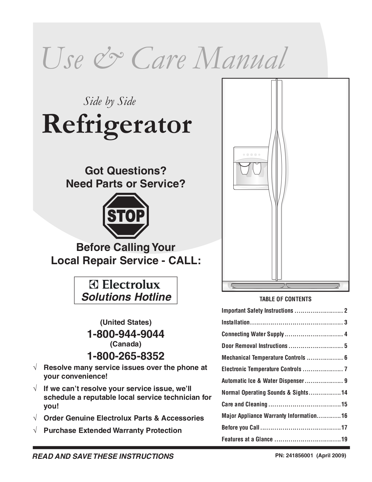 Frigidaire 241856001 User Manual