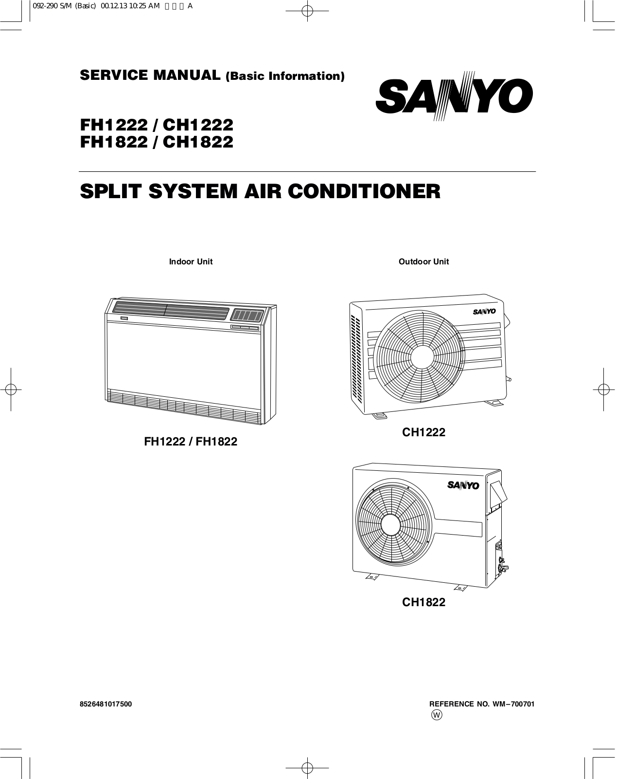 Sanyo CH1822, FH1822, CH1222, FH1222 Service Manual