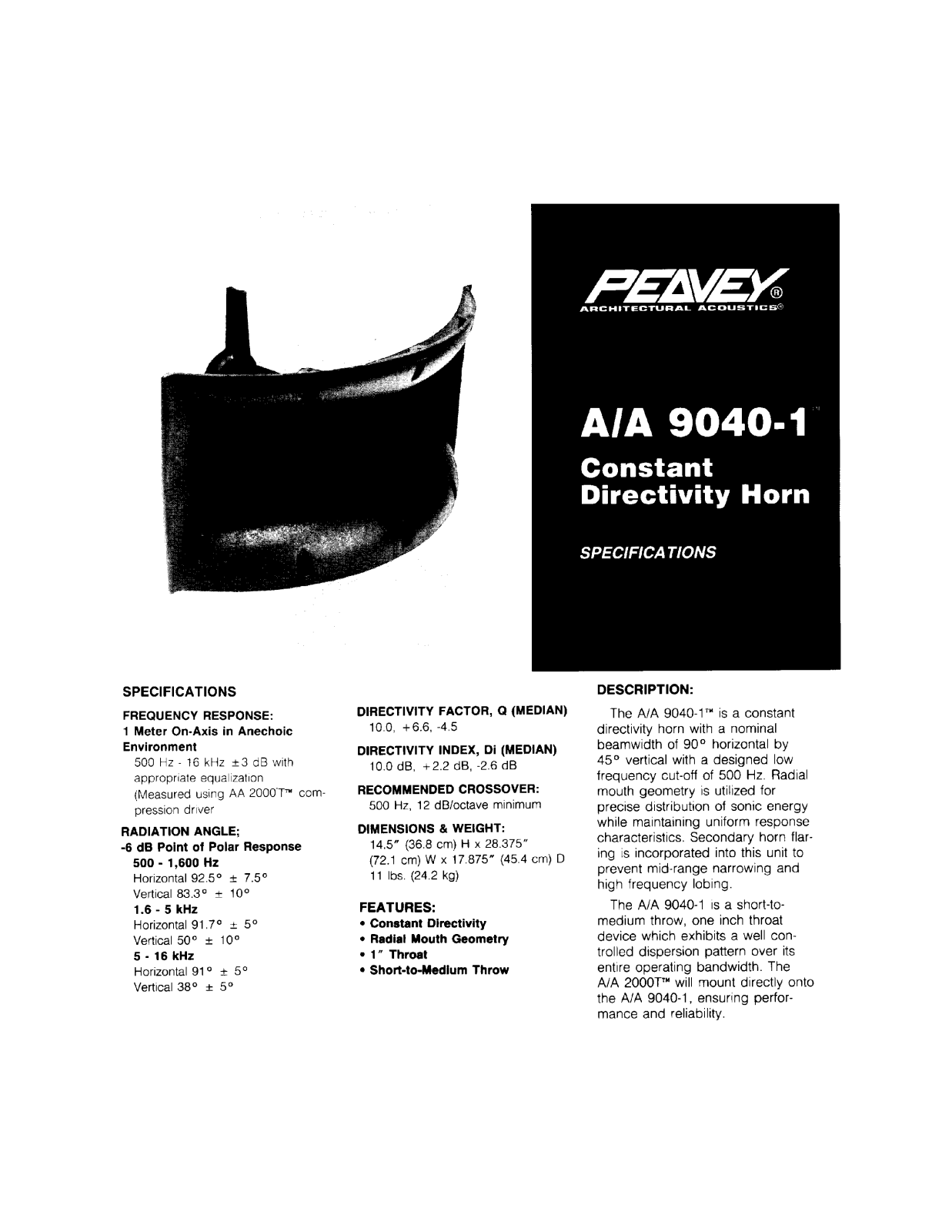 Peavey A-A 9040-1 DATASHEET