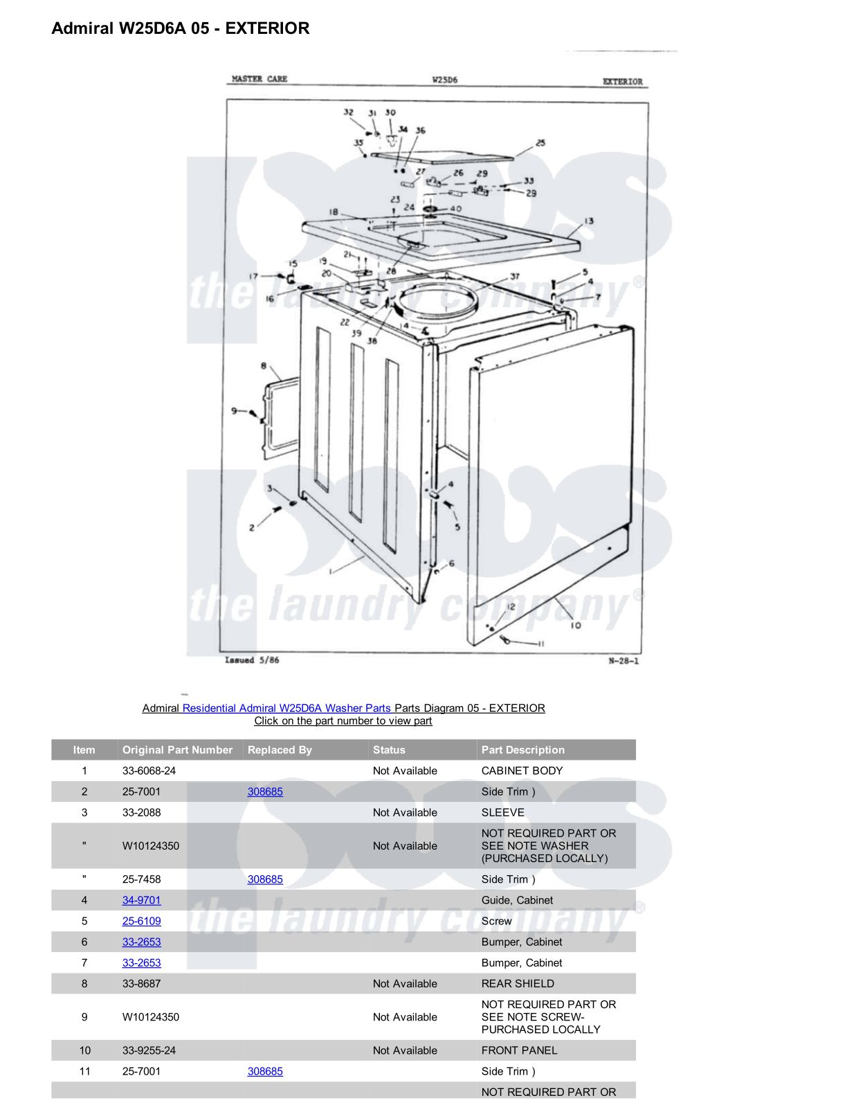 Admiral W25D6A Parts Diagram