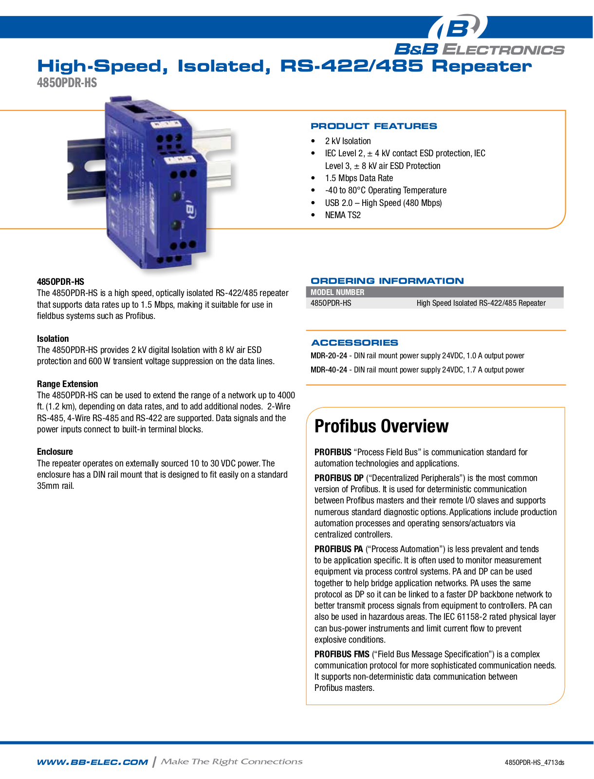 B&B Electronics 485OPDR-HS Datasheet