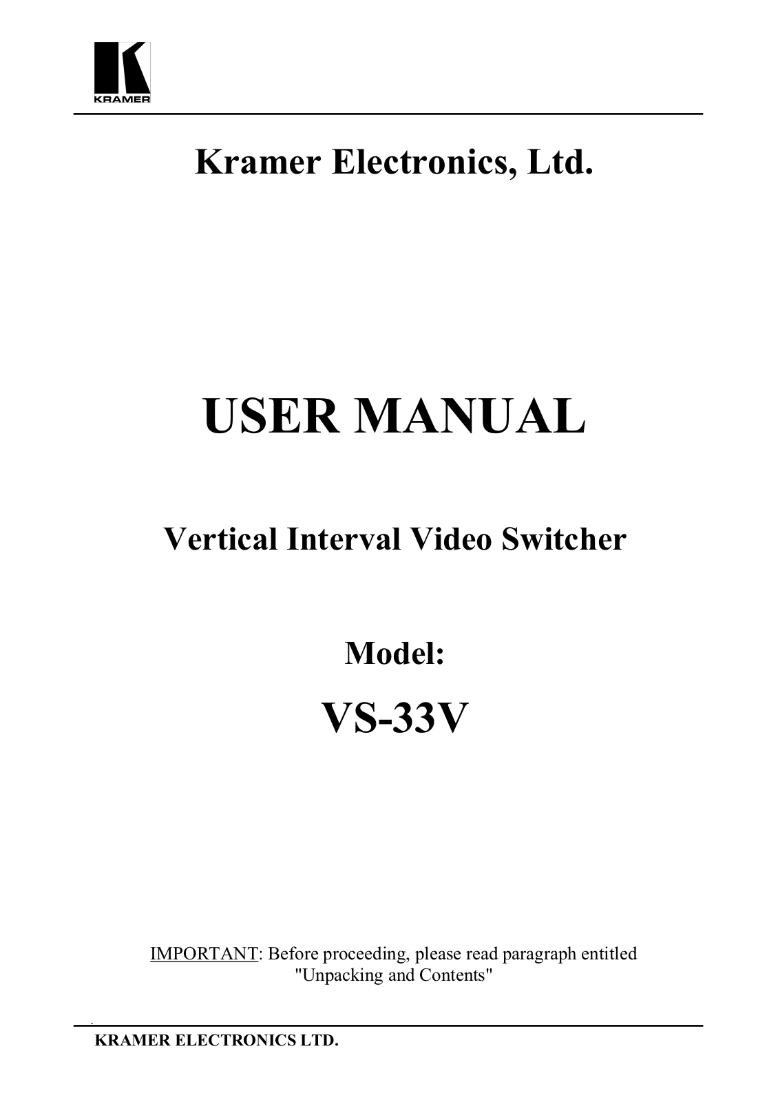 Kramer VS-33V User Manual - ManualMachine.com