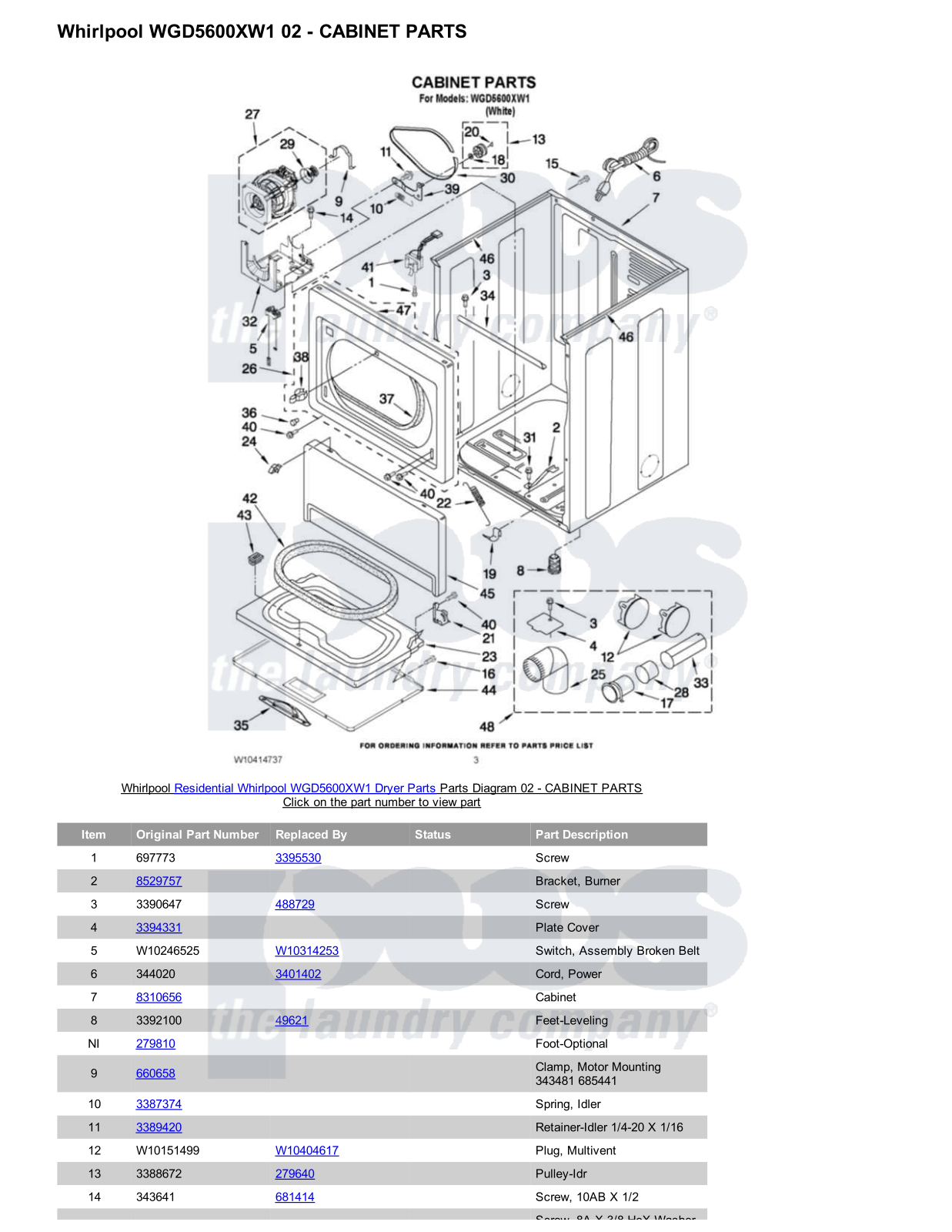 Whirlpool WGD5600XW1 Parts Diagram