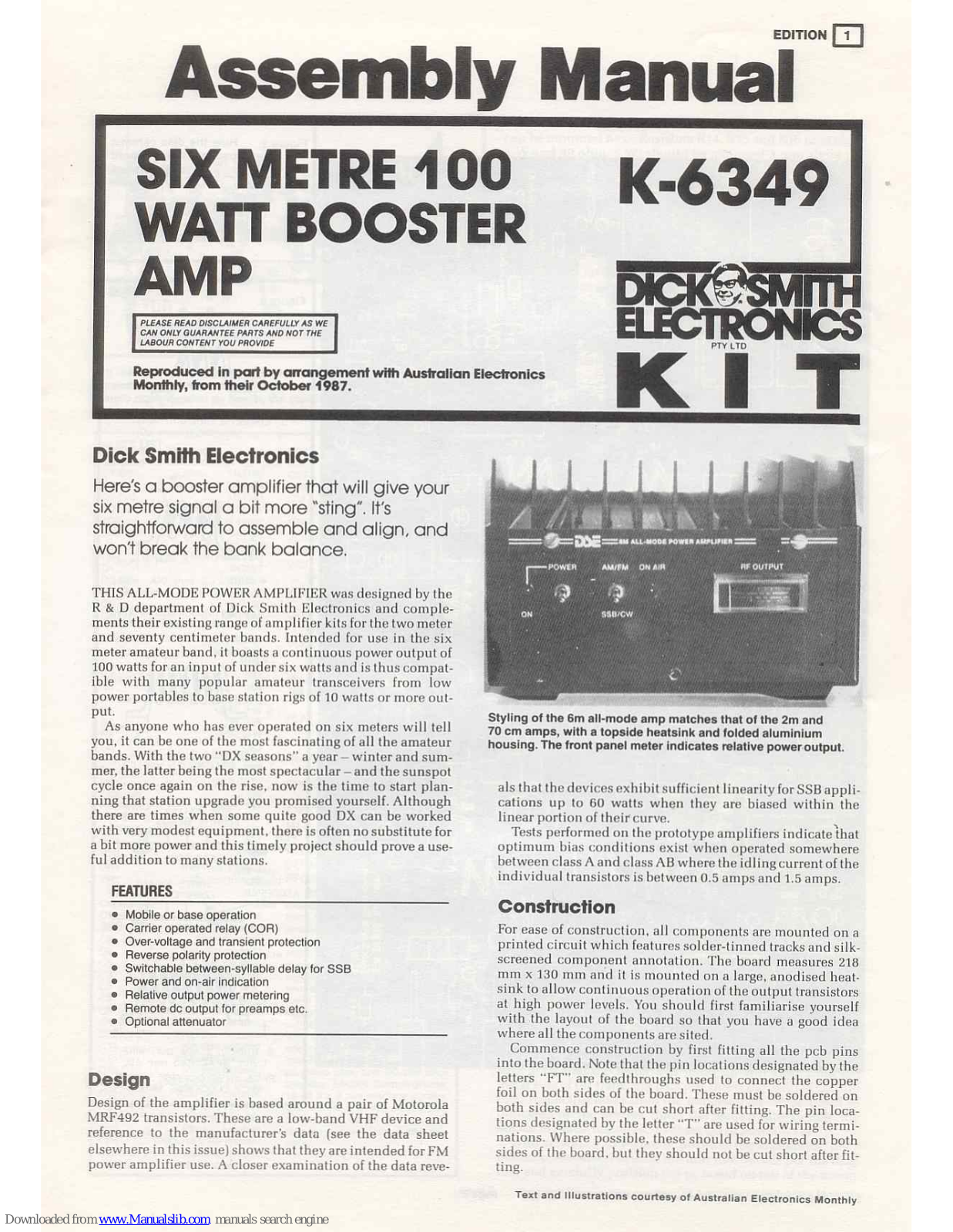 Dick Smith Electronics K-6349 Assembly Manual - ManualMachine.com