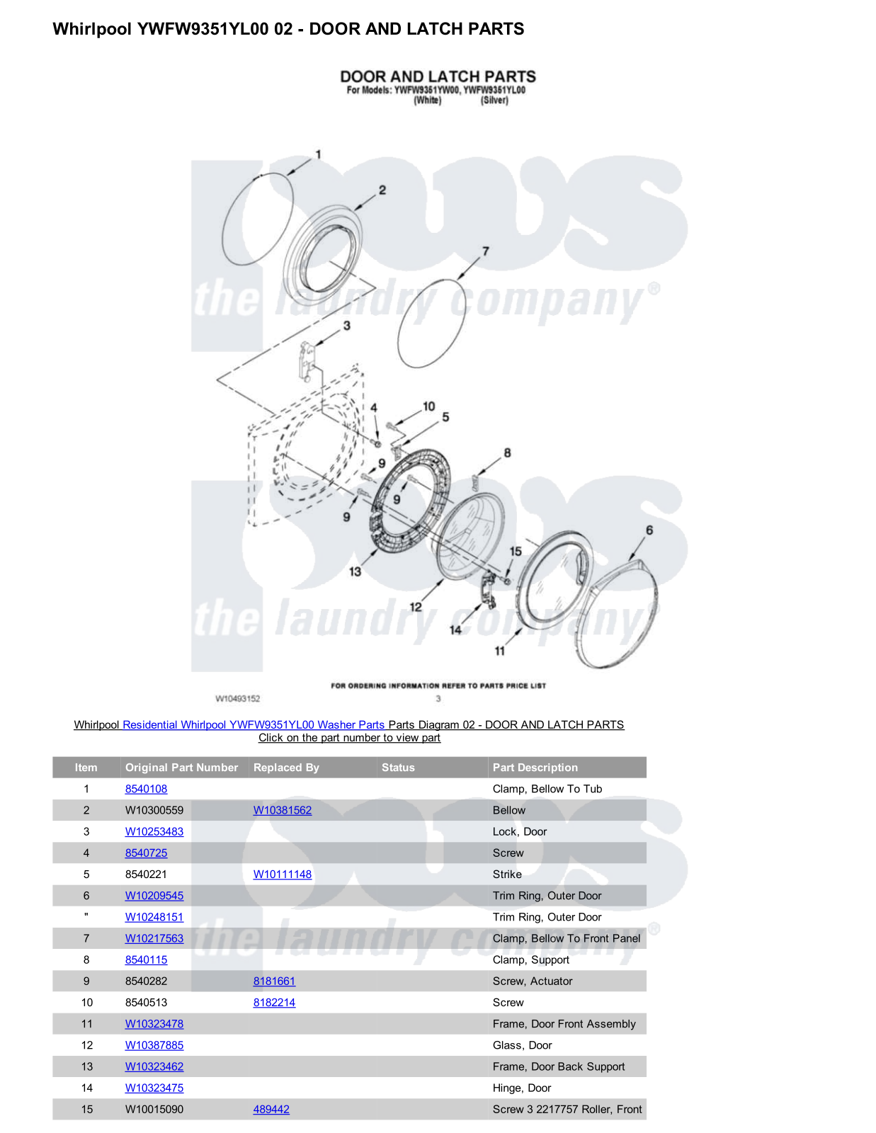 Whirlpool YWFW9351YL00 Parts Diagram