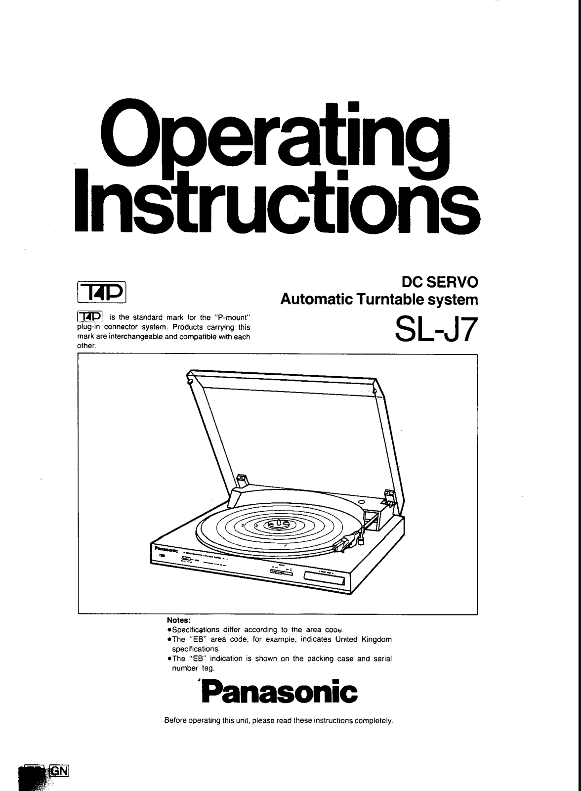 Technics SL-J7 Operating Instruction