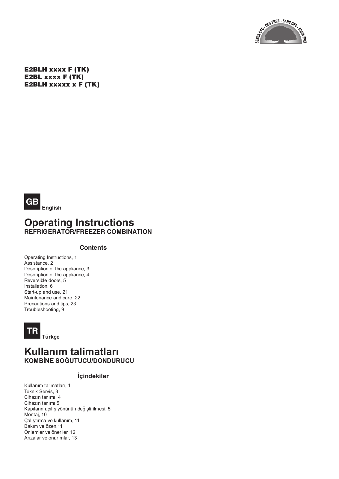 HOTPOINT/ARISTON E2BLH 19213 F (TK), E2BL 19303 F (TK), E2BLH 19223 X F (TK) User Manual