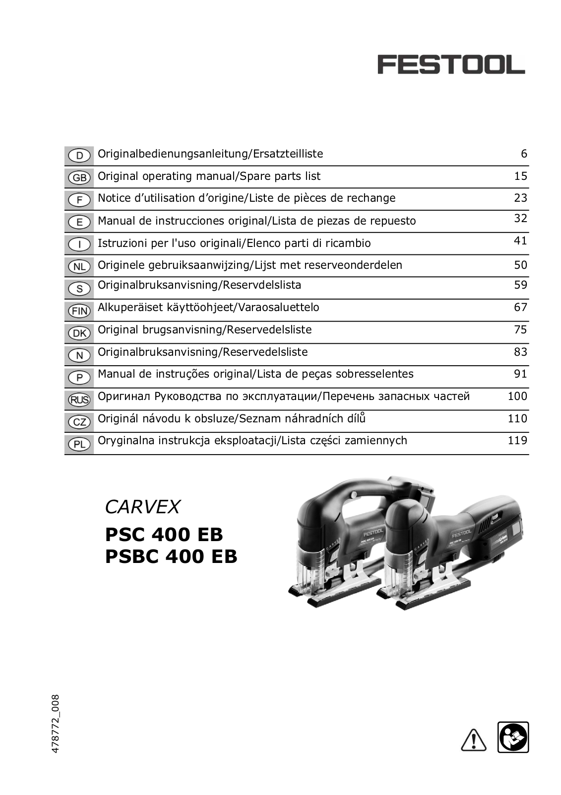 FESTOOL PSC 400 EB User Manual