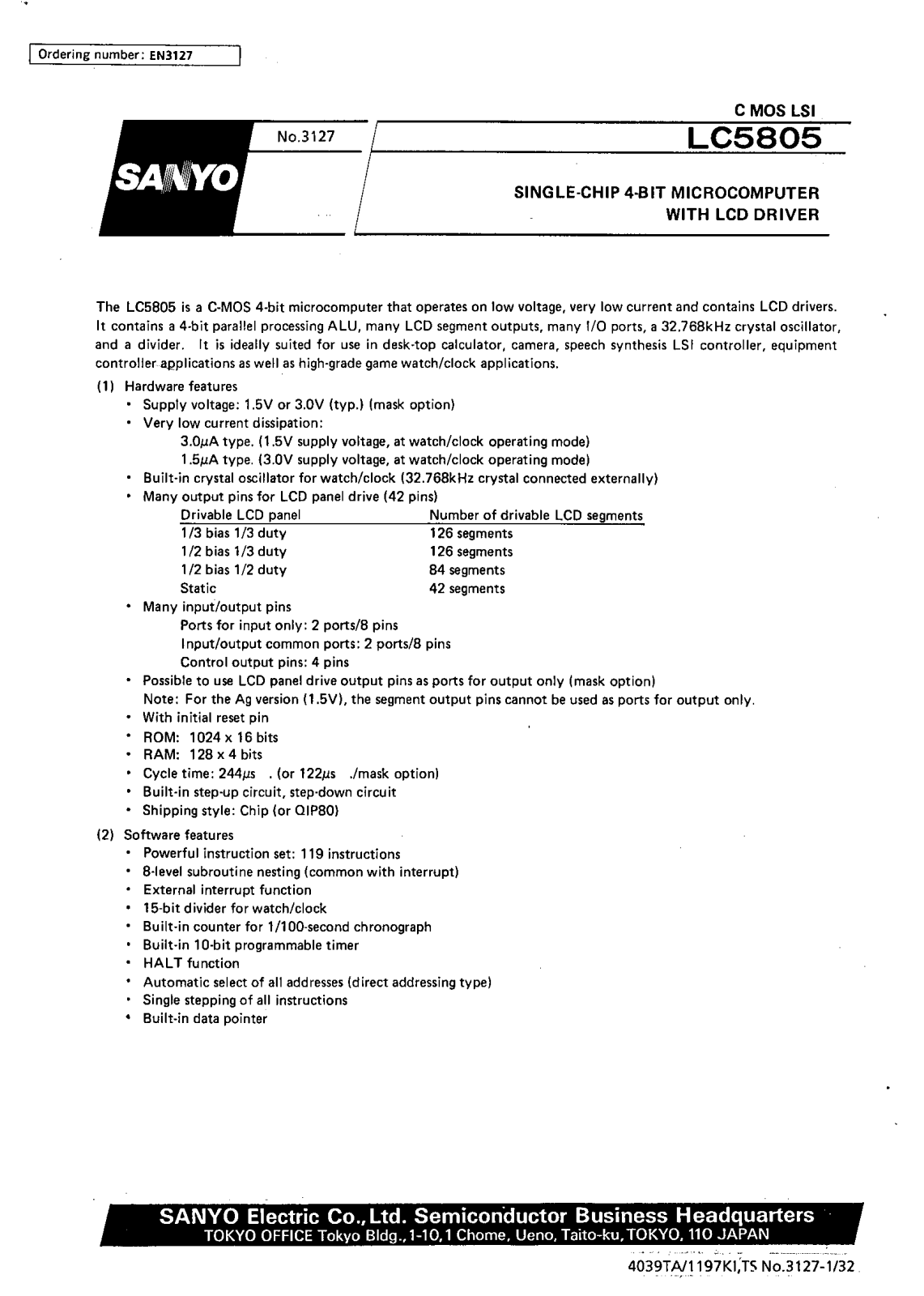 SANYO LC5805 Datasheet