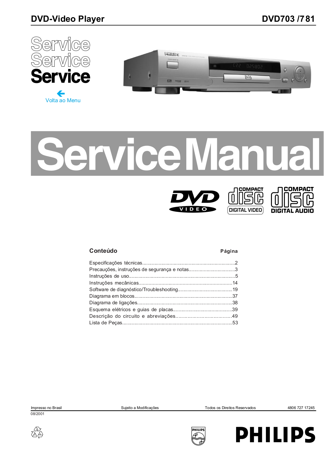 Philips DVD 781, DVD 703 Service Manual