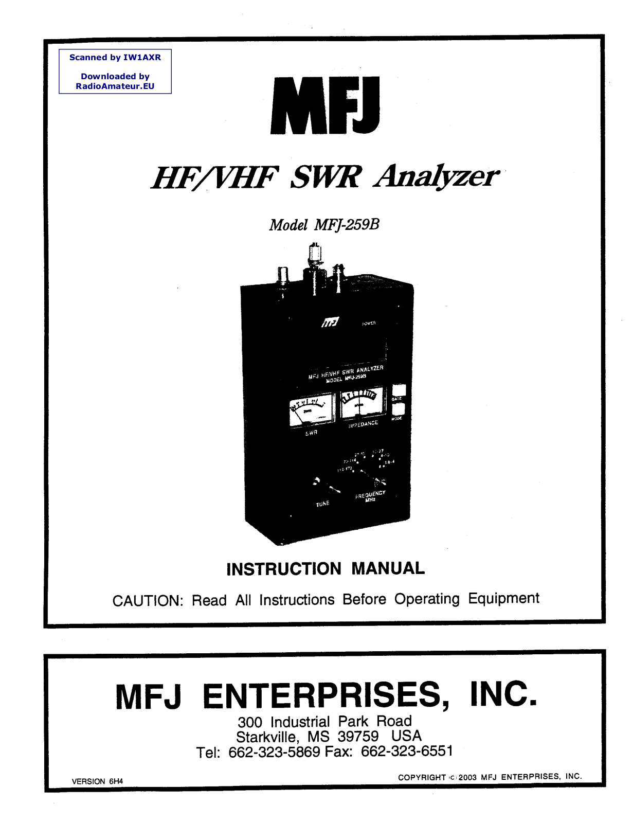 MFJ MFJ-259B User guide - ManualMachine.com