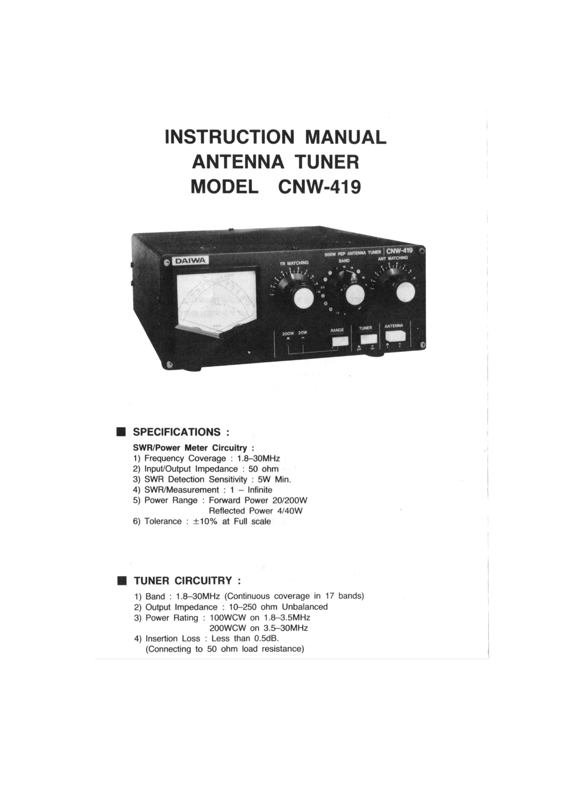 Daiwa Industry CNW-419 User Manual