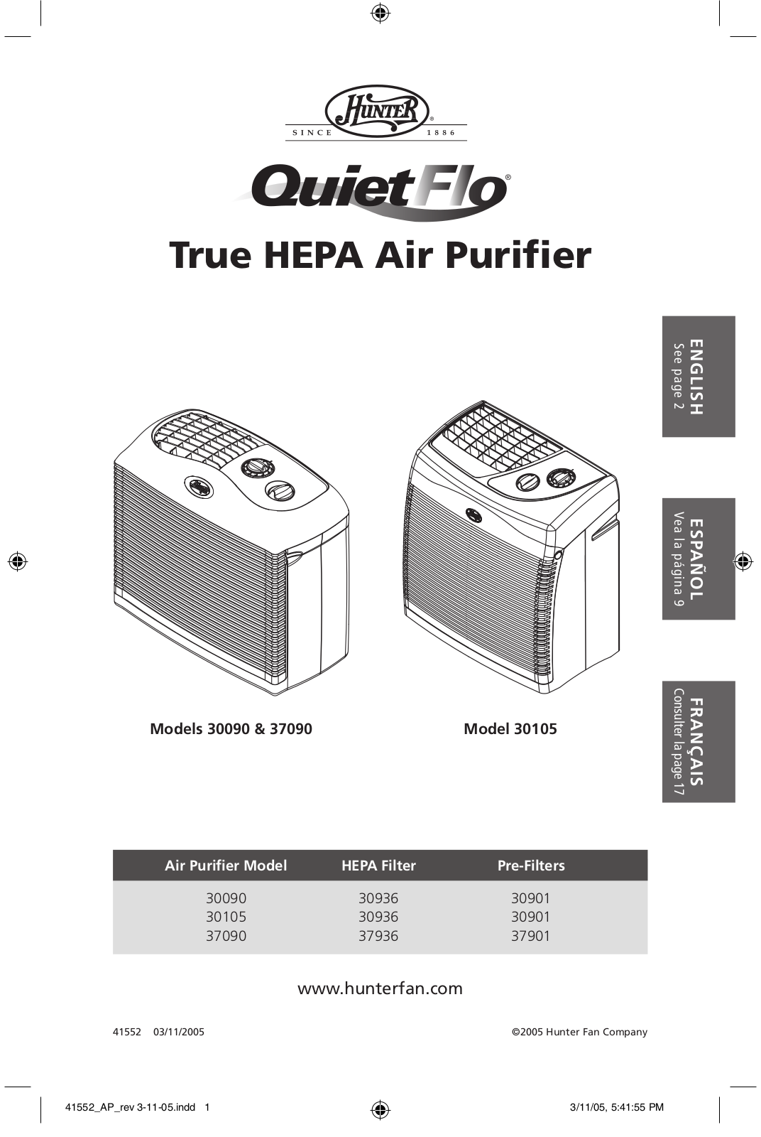 Hunter 30105 Owner's Manual