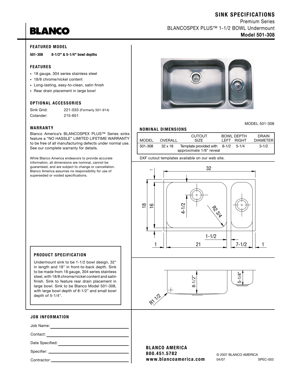 Blanco 501-308 User Manual