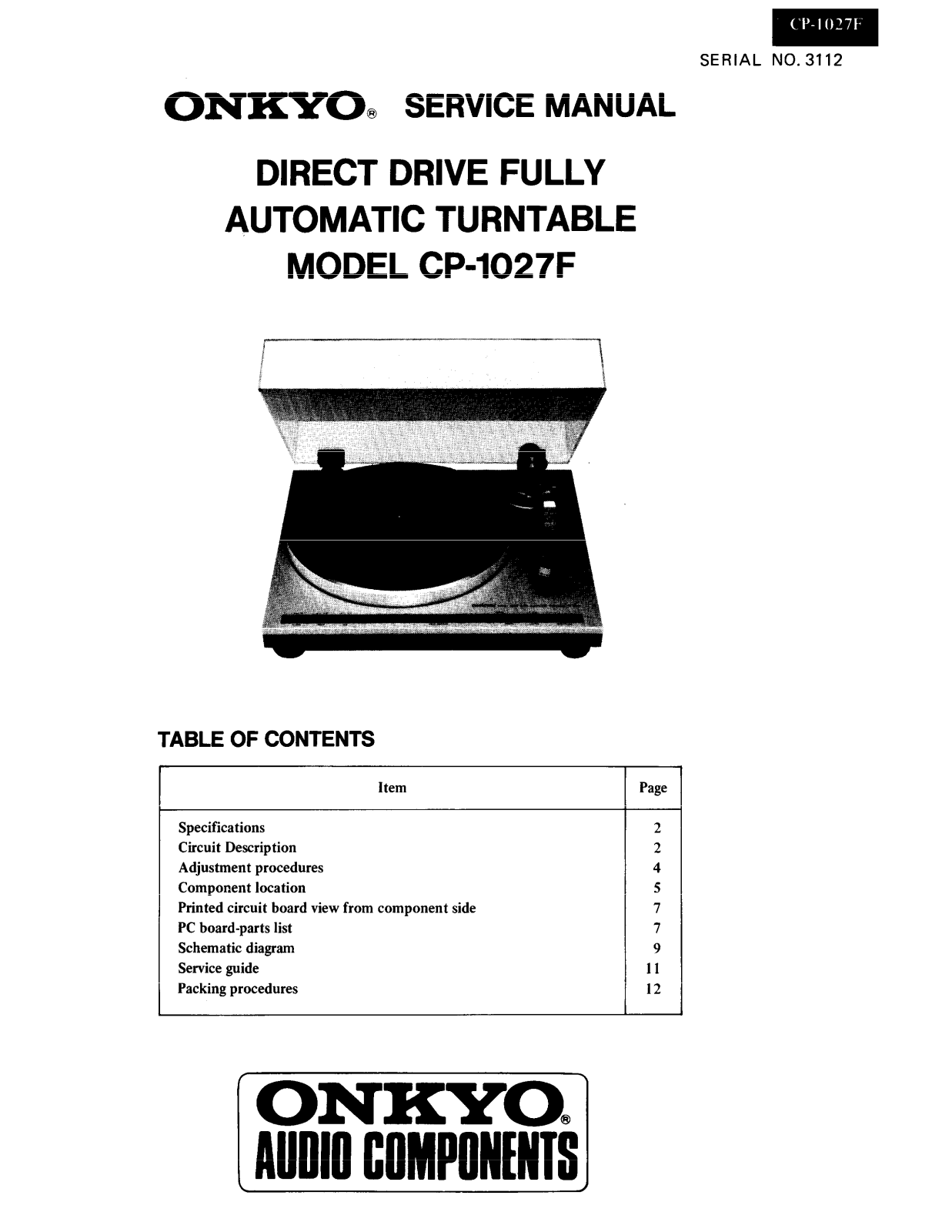 Onkyo CP-1027-F Service manual