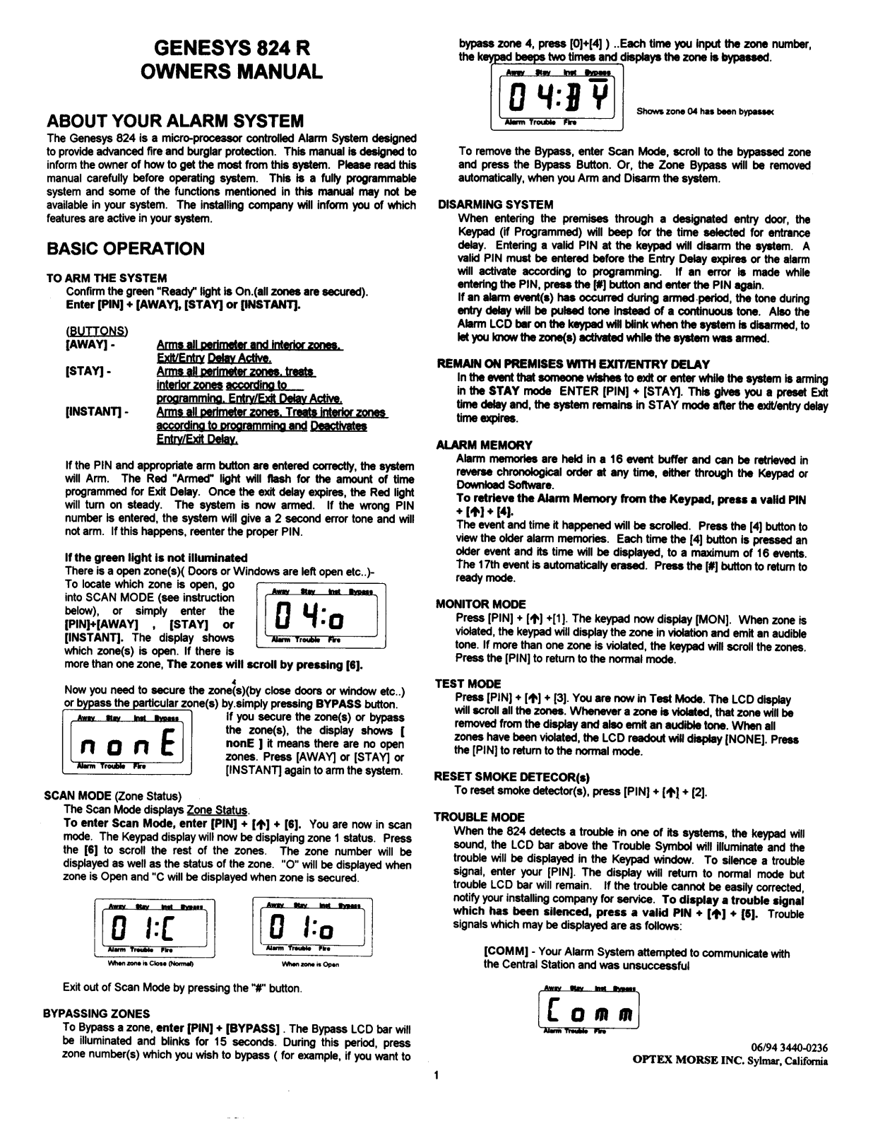 Optex GENESYS 824 R User Manual