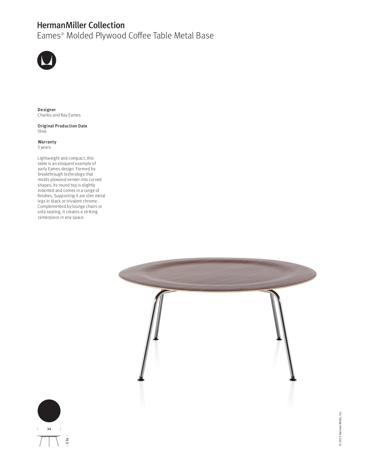 Herman Miller Eames Molded Plywood Coffee Table Metal Base User Manual