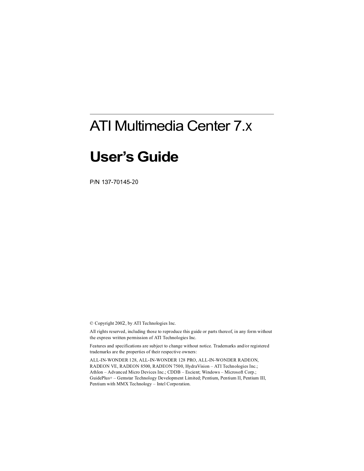 ATI Multimedia centr 7.x User Manual