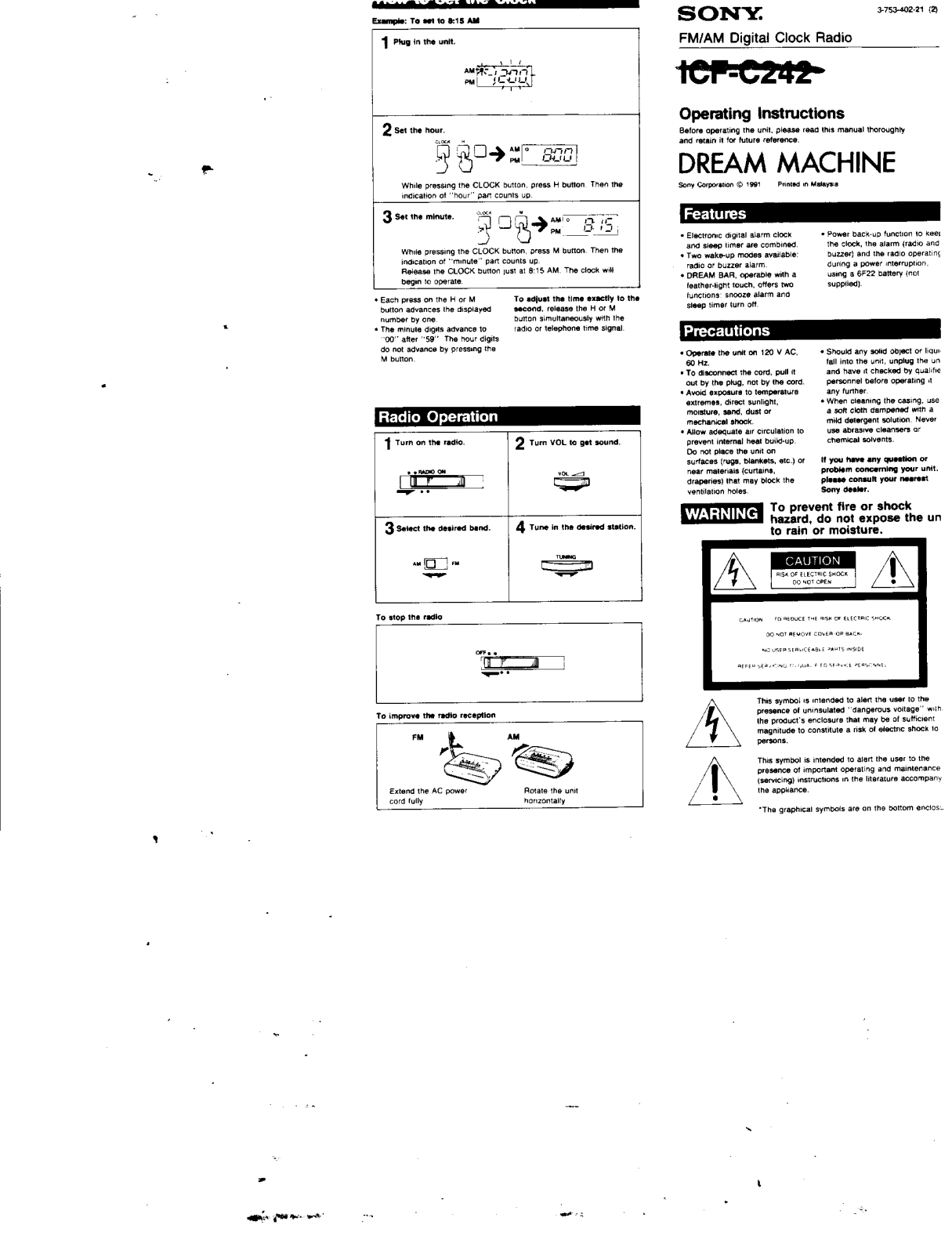 Sony ICF-C242 Operating Instructions