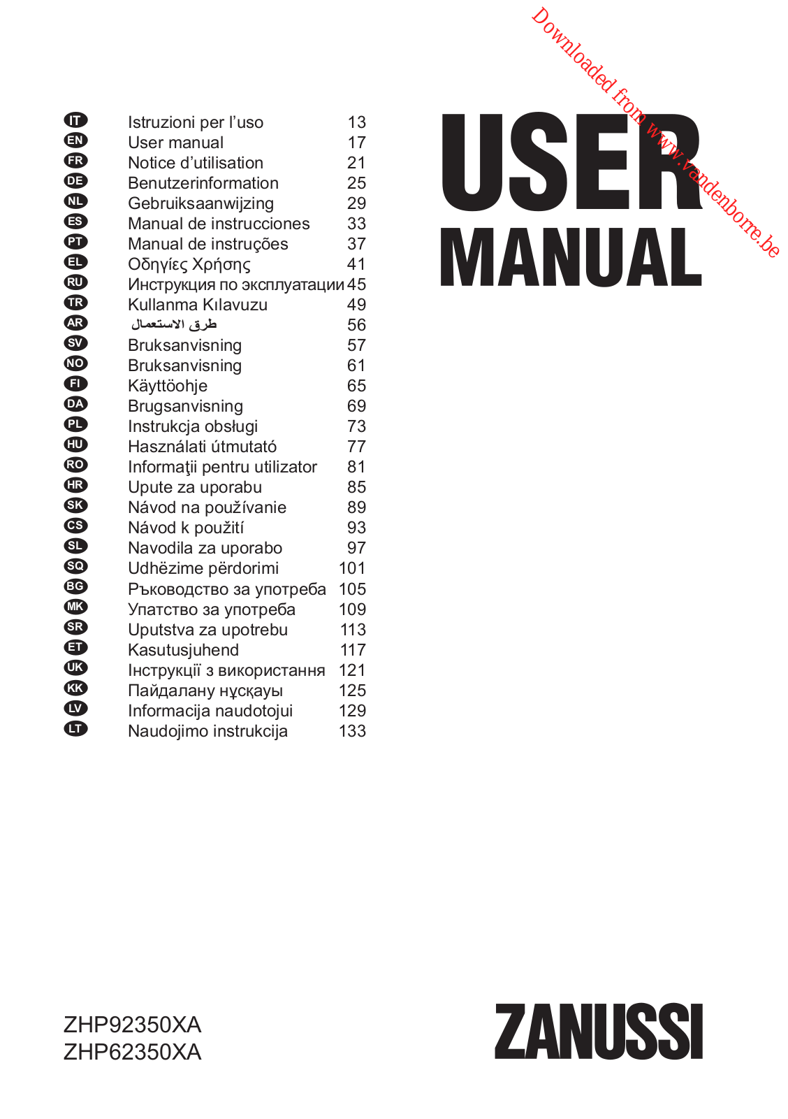 ZANUSSI ZHP62350XA User Manual