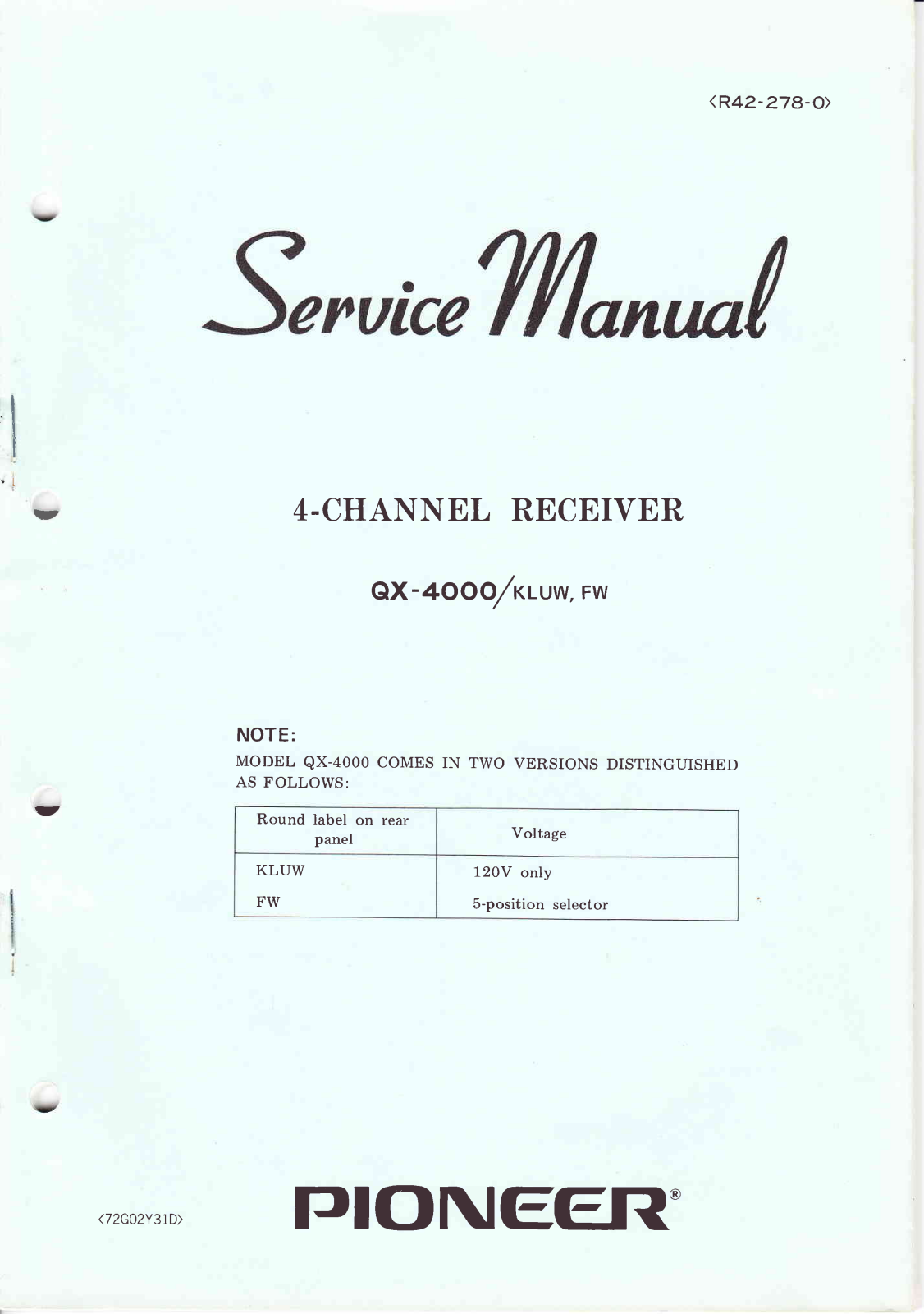 Pioneer QX-4000 Service manual