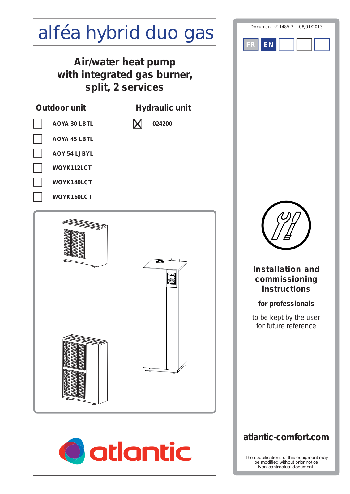 Atlantic alféa hybrid duo gas Installation And Commissioning Instructions