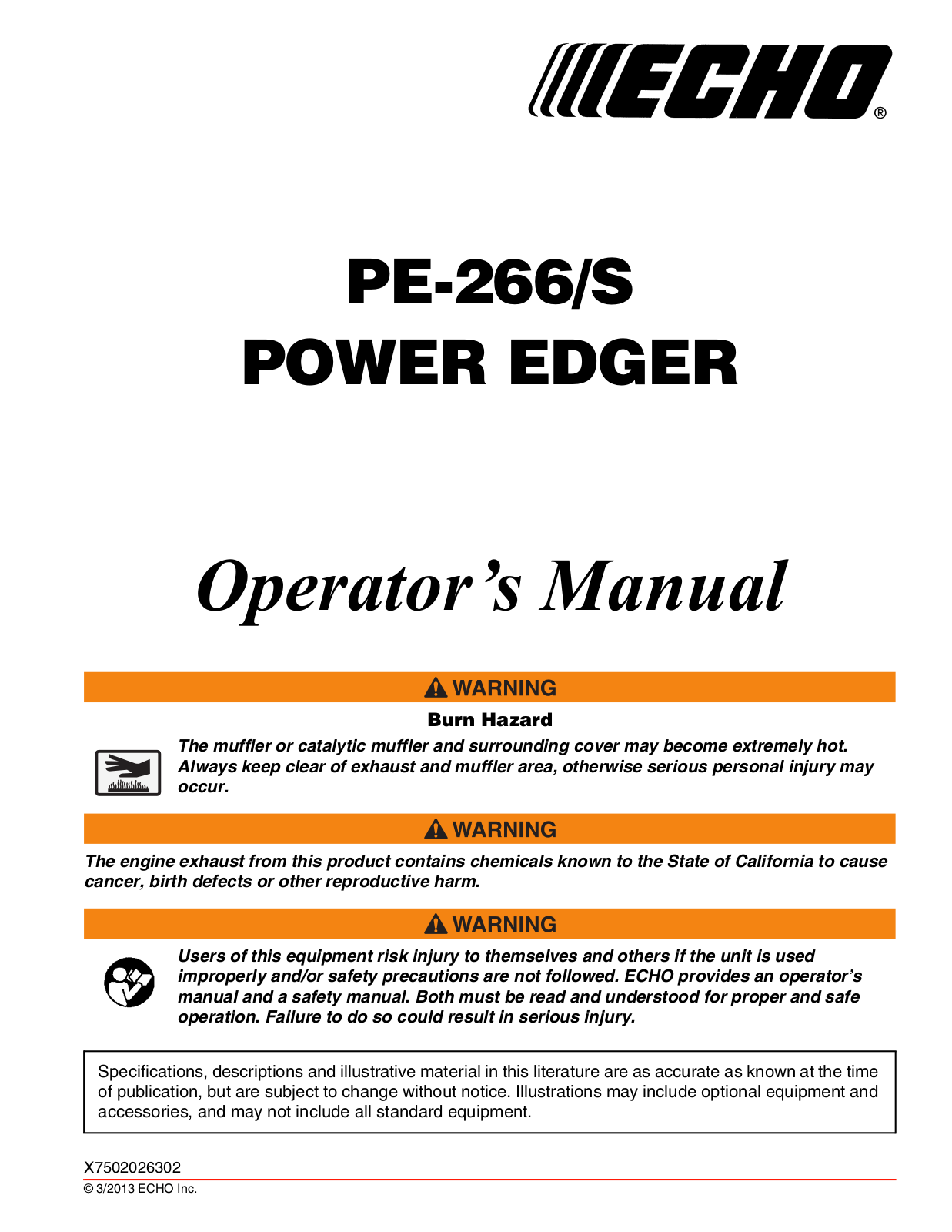 Echo PE-266, PE-266S Owner's Manual