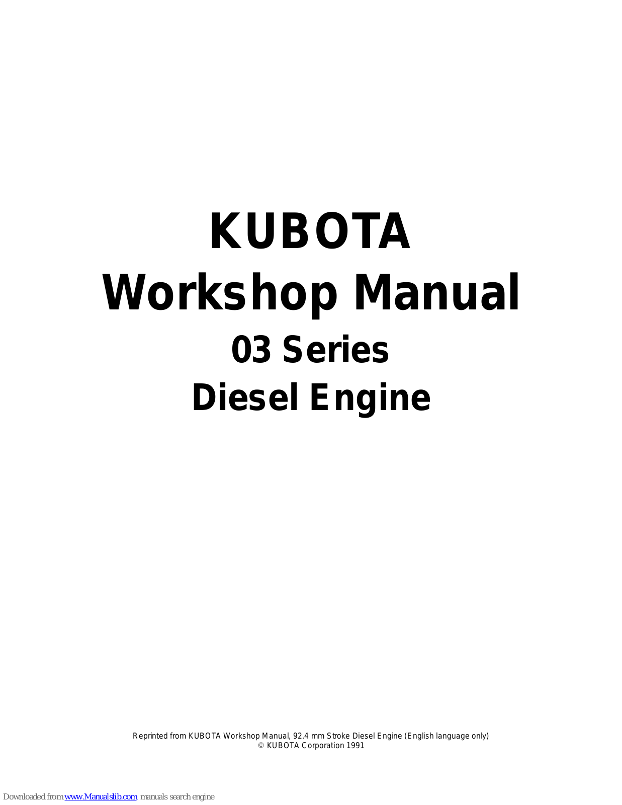 Kubota 03 Series Workshop Manual