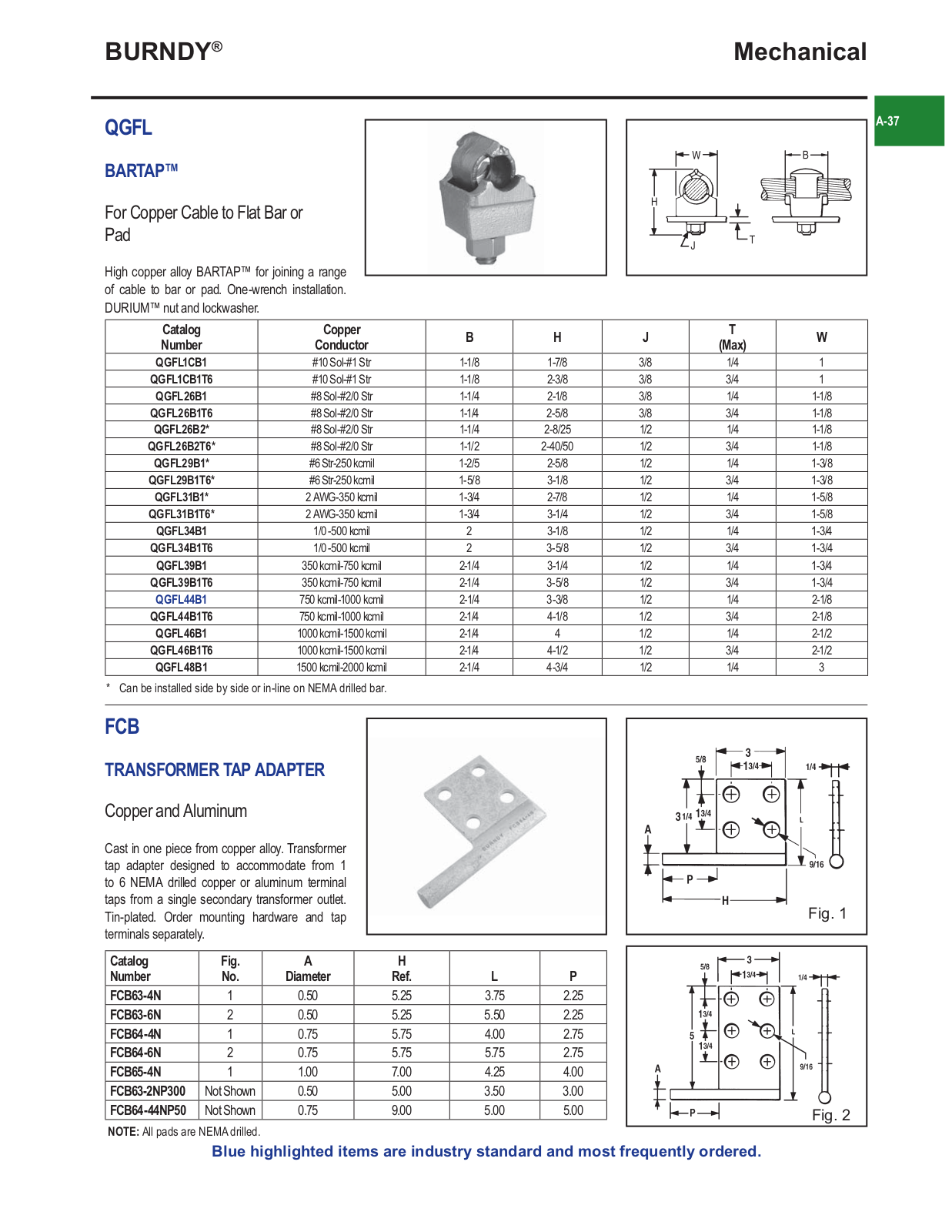 Burndy QGFL, FCB Catalog Page