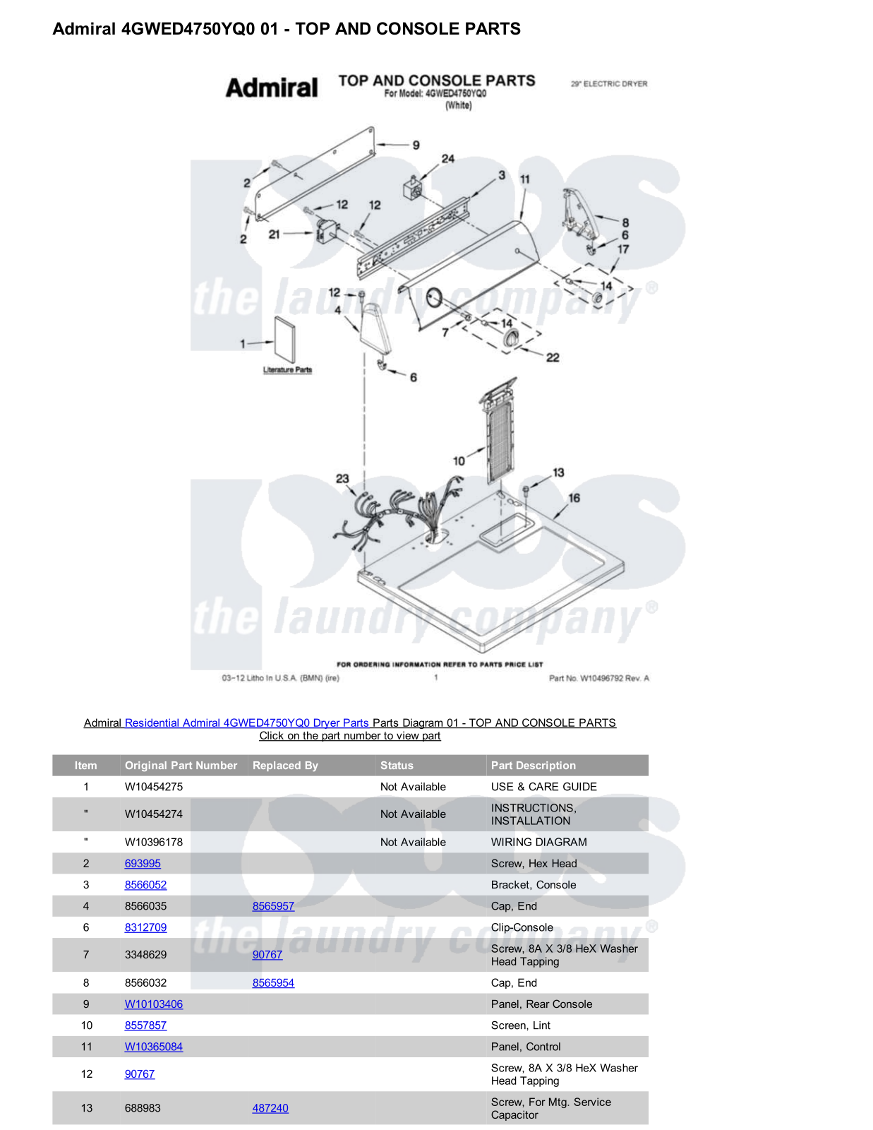 Admiral 4GWED4750YQ0 Parts Diagram