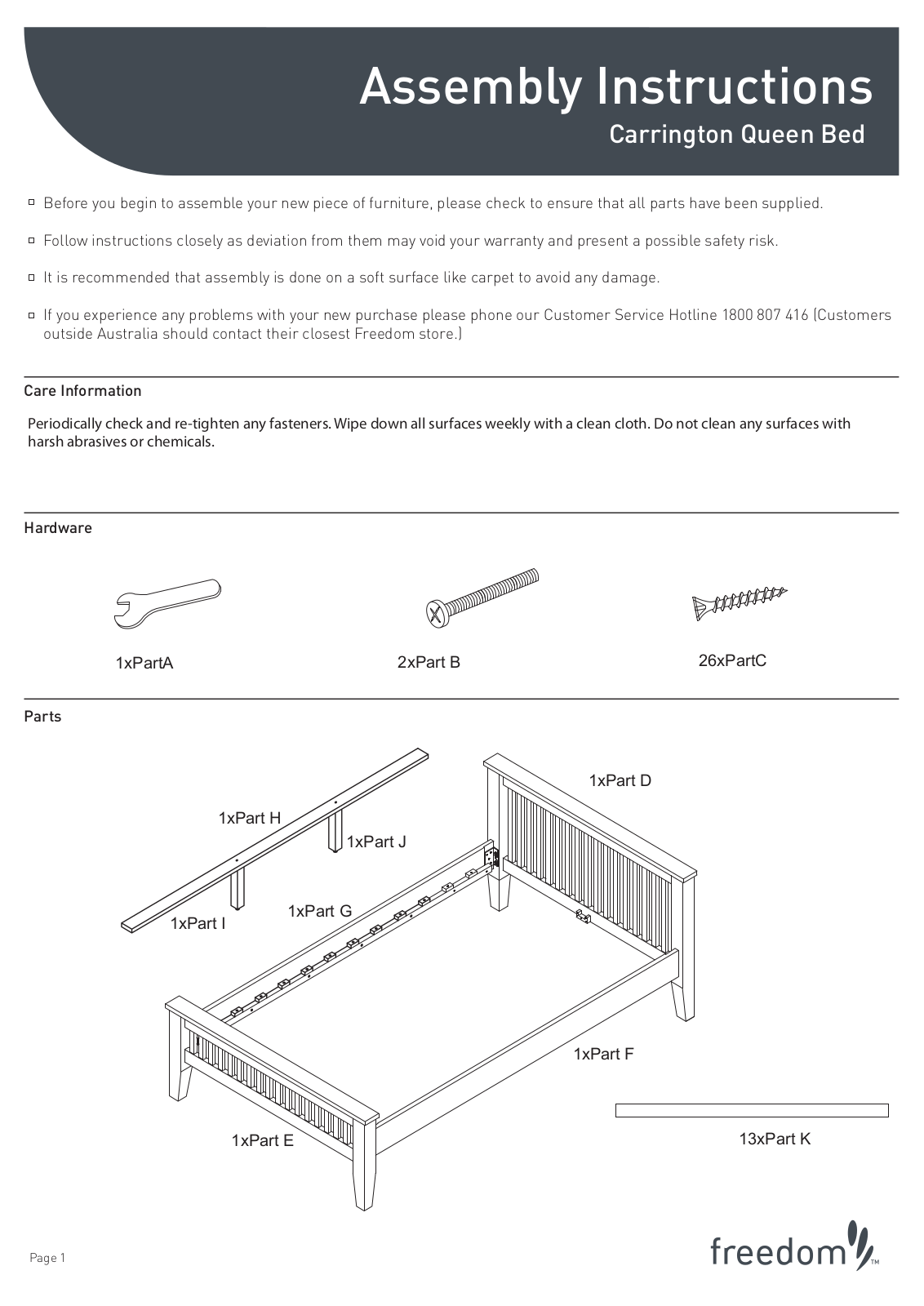 Freedom Carrington Queen Bed Assembly Instruction