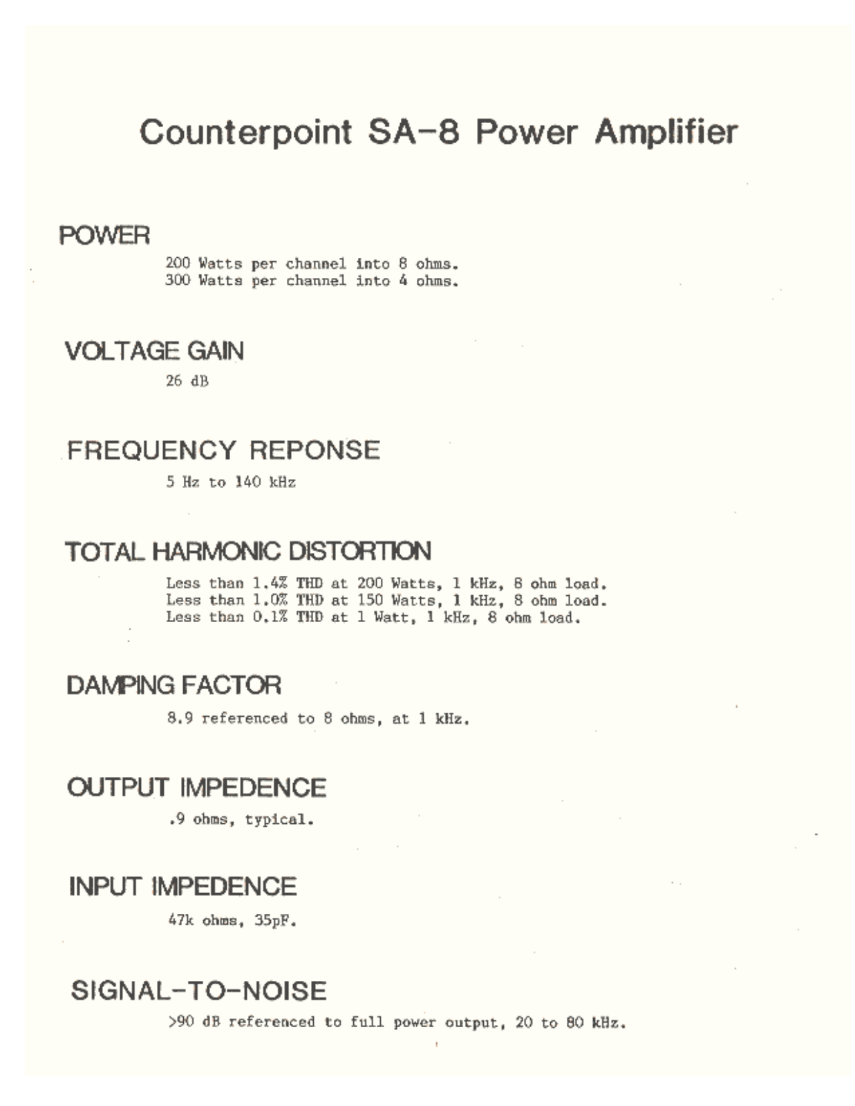 Counterpoint SA-8 Owners manual