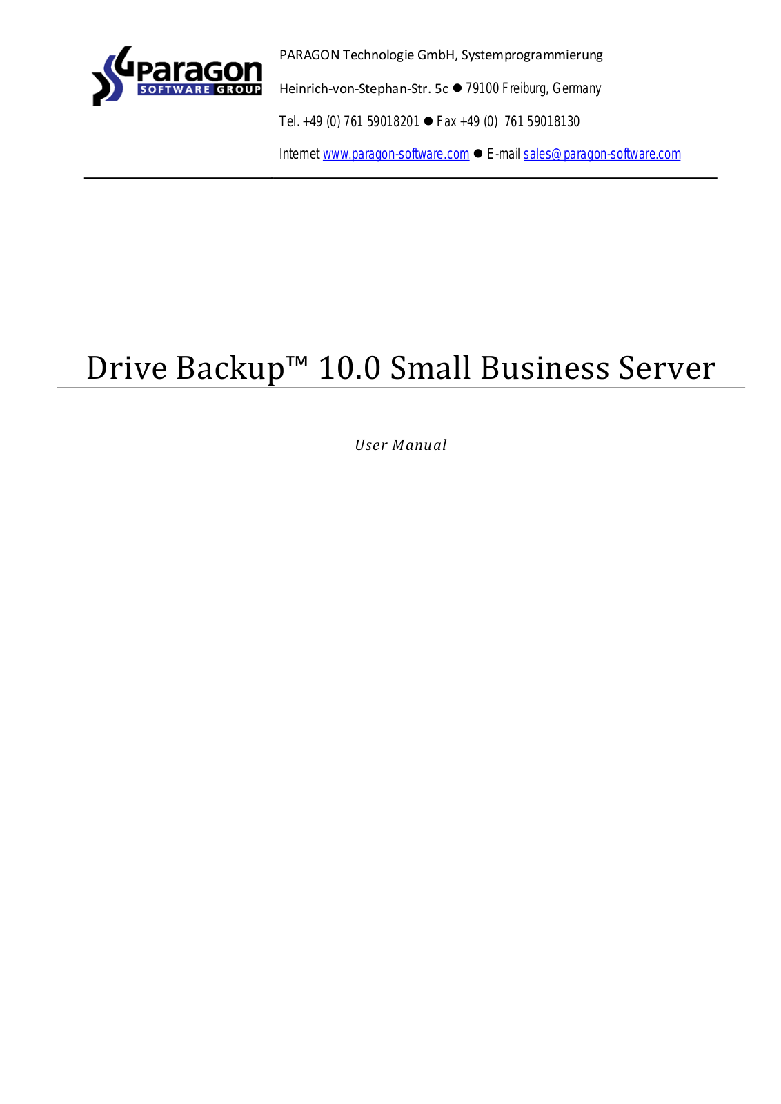 Paragon Drive Backup - 10.0 Small Business Server Owner's Guide